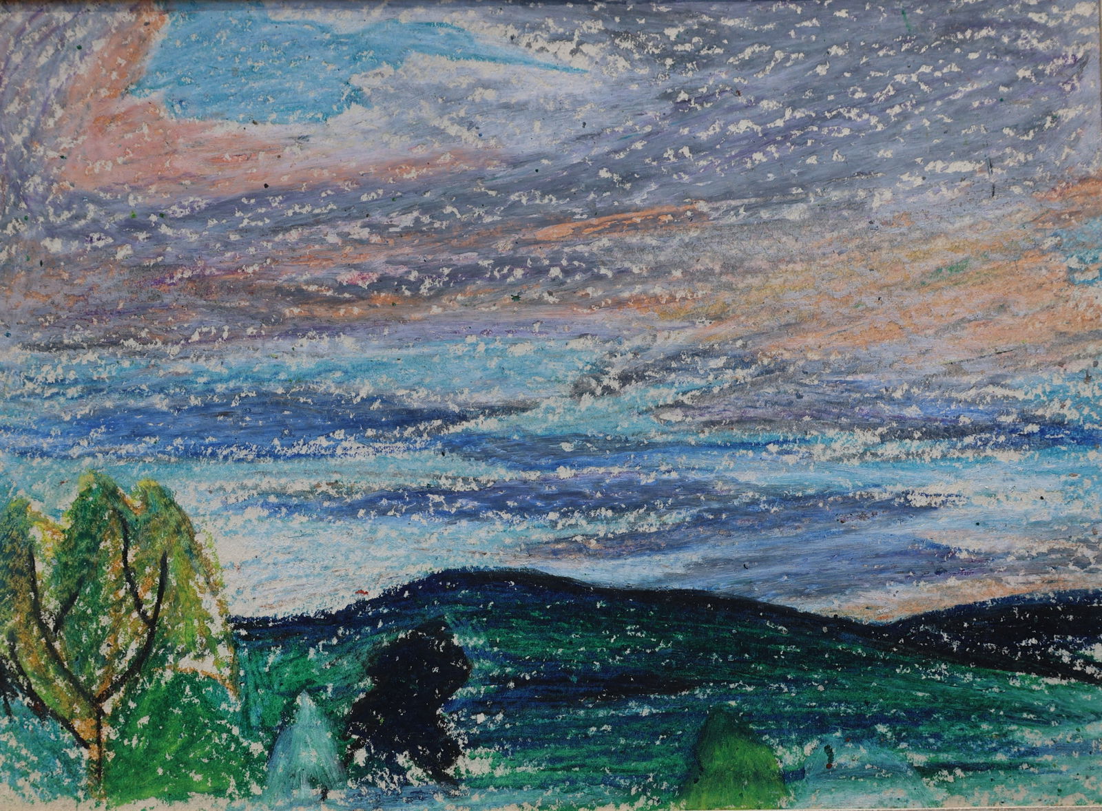 Robert Henry Angeloch, 1922-2011, Crayon Drawing Hudson Valley Landscape, Estate of The Artist: Robert Henry Angeloch, 1922-2011, Crayon Drawing Hudson Valley Landscape, Estate of The Artist. Circa 1950s Artwork. Unsigned. Provenance: acquired directly from Artist's Estate Woodstock New York. We