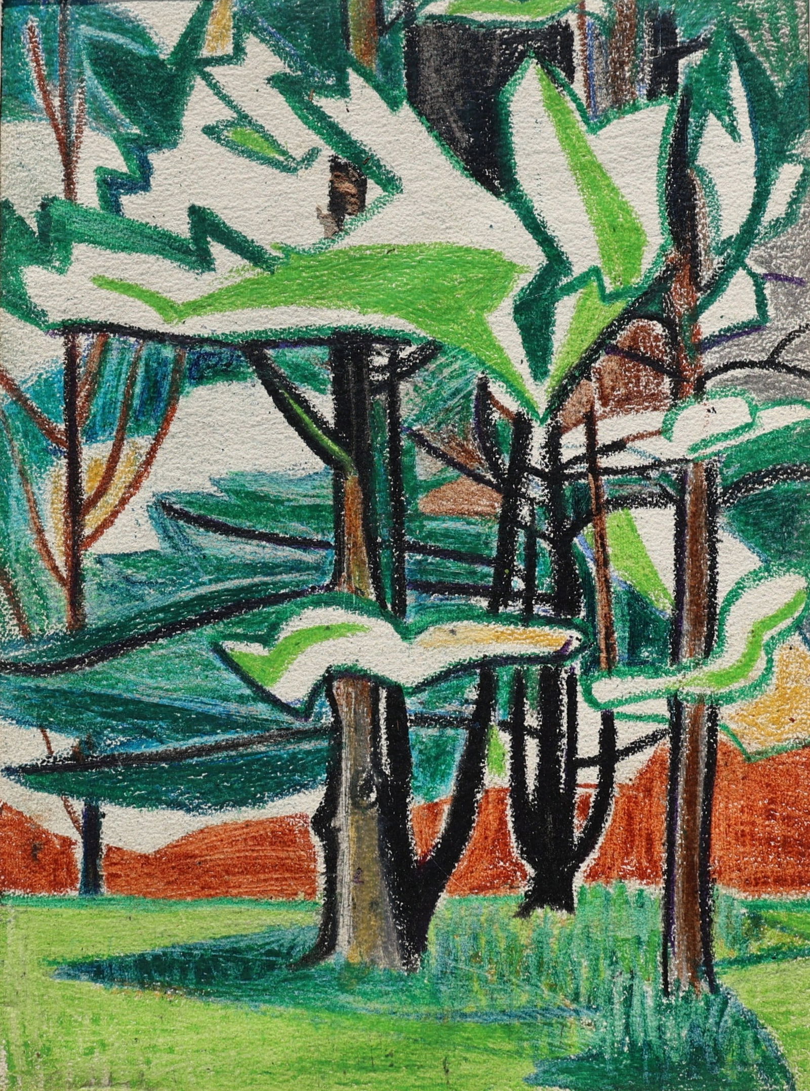 Robert Henry Angeloch, 1922-2011, Crayon Drawing Woodland Landscape, Estate of The Artist: Robert Henry Angeloch, 1922-2011, Crayon Drawing Woodland Landscape, Estate of The Artist. Circa 1950s Artwork. Unsigned. Provenance: acquired directly from Artist's Estate Woodstock New York. Well Li