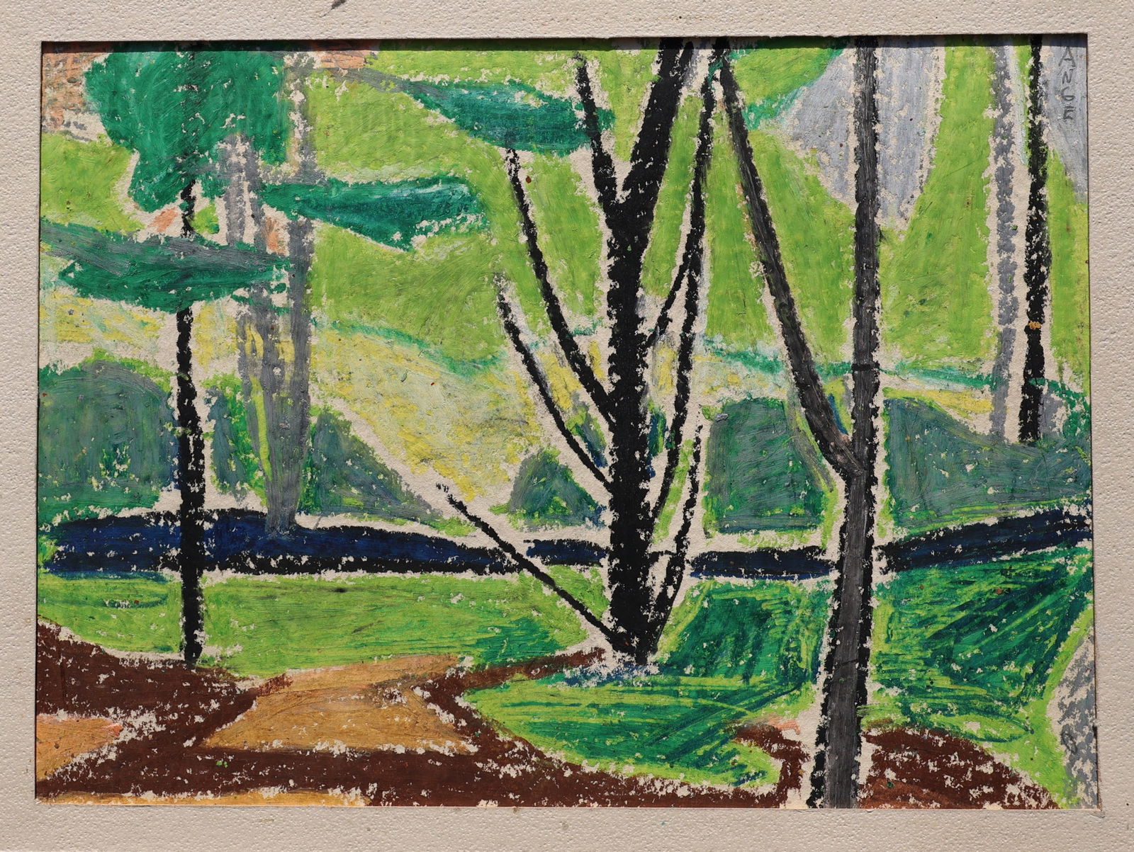 Robert Henry Angeloch, 1922-2011, Crayon Drawing Woodland Landscape, Estate of The Artist: Robert Henry Angeloch, 1922-2011, Crayon Drawing Woodland Landscape, Estate of The Artist. Circa 1950s Artwork. Unsigned. Provenance: acquired directly from Artist's Estate Woodstock New York. Well Li