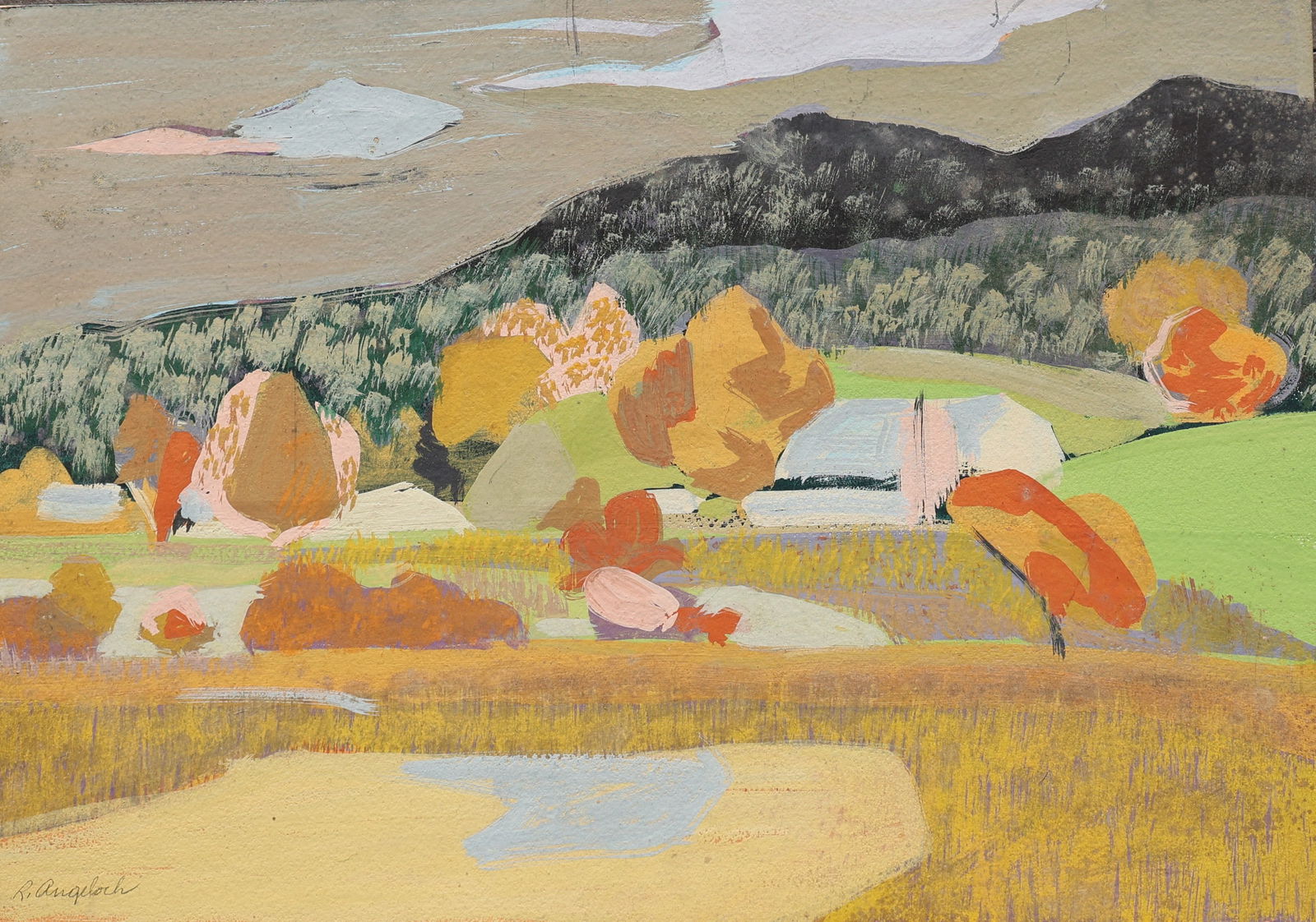 Robert Henry Angeloch, 1922-2011, Gouache Painting Landscape Near Lexington NY, Estate of The Artist (1 of 5)
