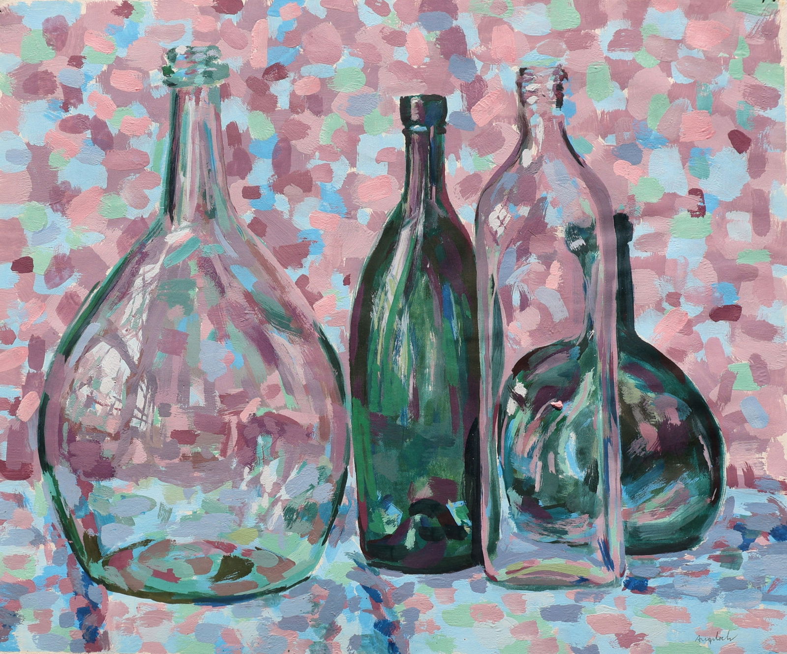 Robert Henry Angeloch, 1922-2011, Watercolor Painting on Paper, Bottles, Signed: Robert Henry Angeloch, 1922-2011, Watercolor Painting on Paper, Bottles, Signed. Circa 1950s Artwork. Provenance: acquired directly from Artist's Estate Woodstock New York. Well Listed American Artist