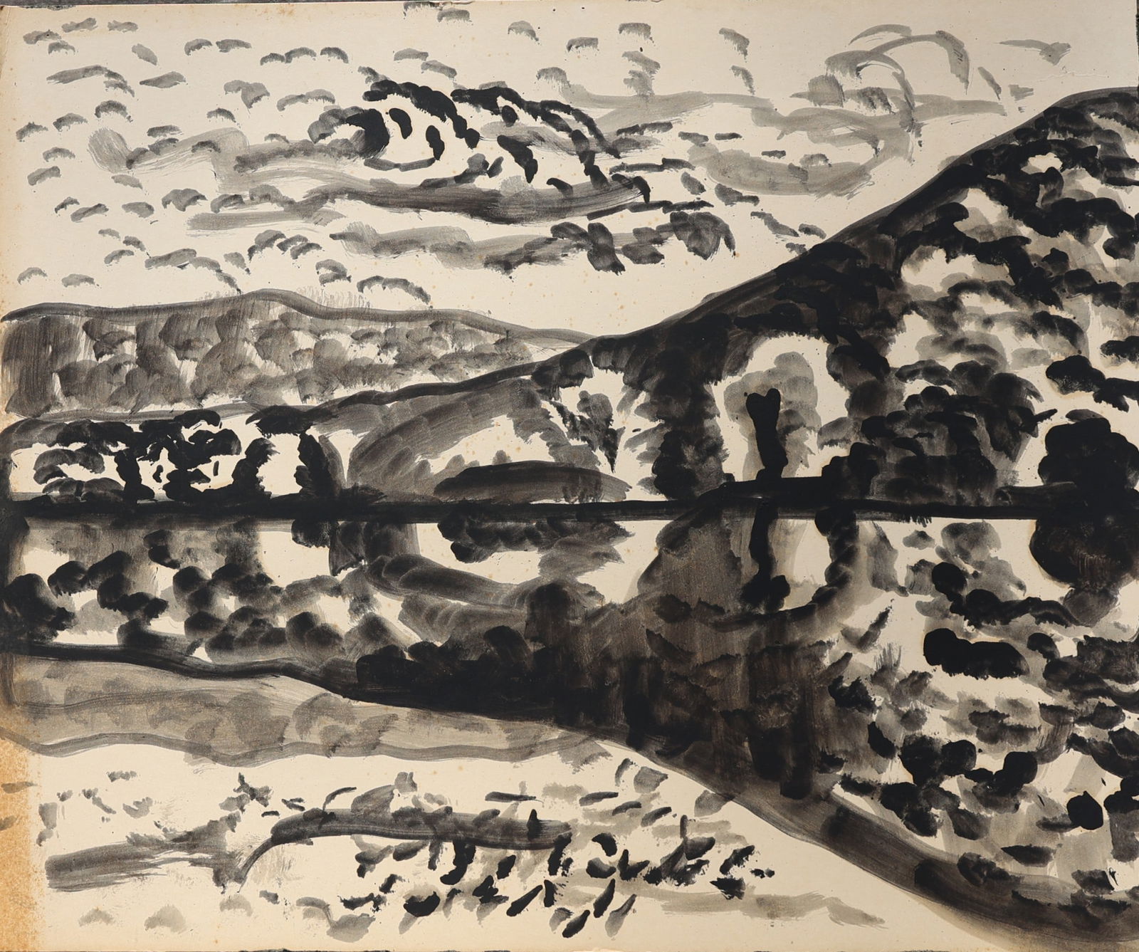 Eric Angeloch, Woodstock NY, Watercolor Painting "Yankeetown Pond", Abstract Landscape, 1979? (1 of 4)