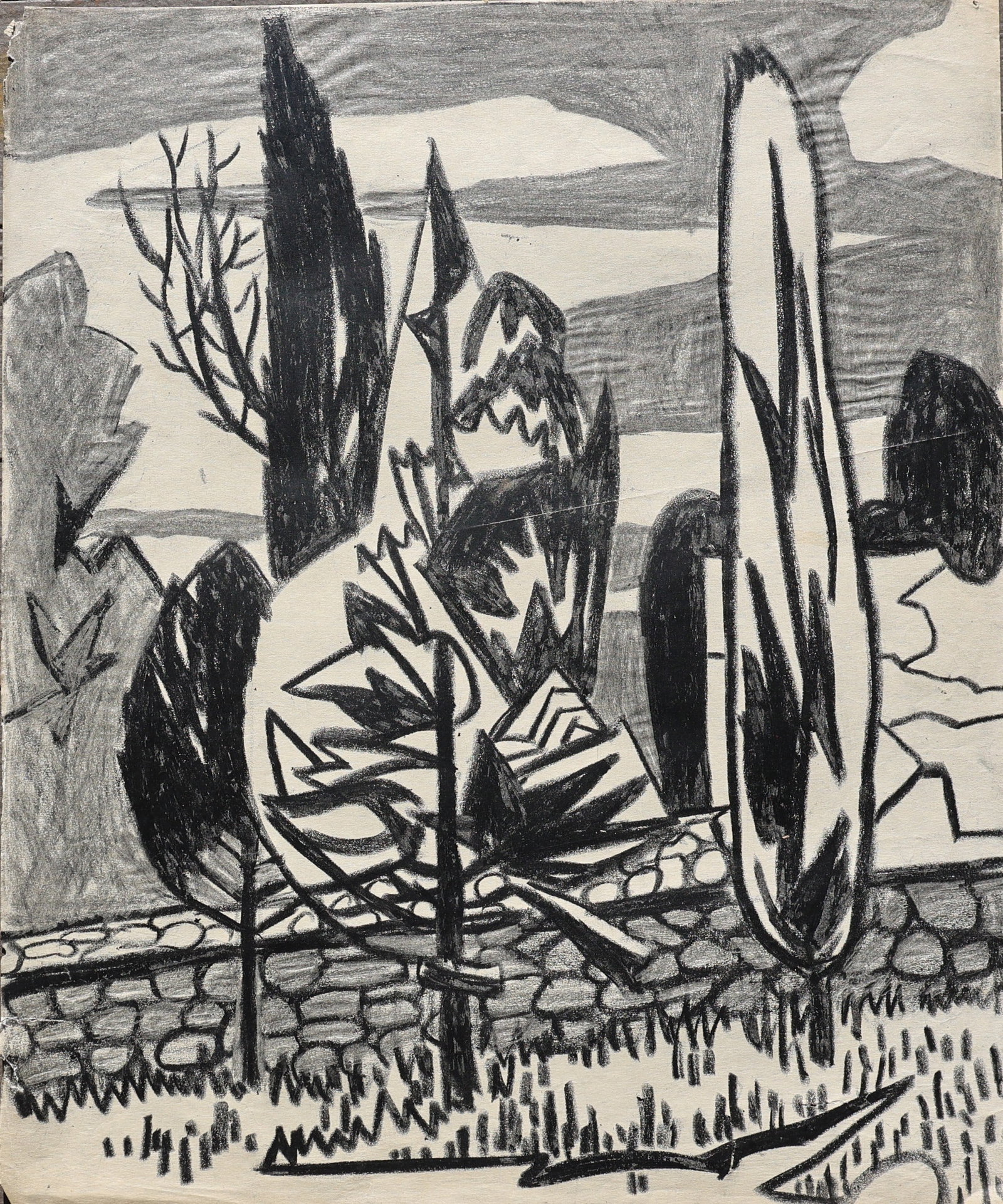 Robert Henry Angeloch, 1922-2011, Crayon Drawing, Abstract Landscape, Estate of The Artist (1 of 2)