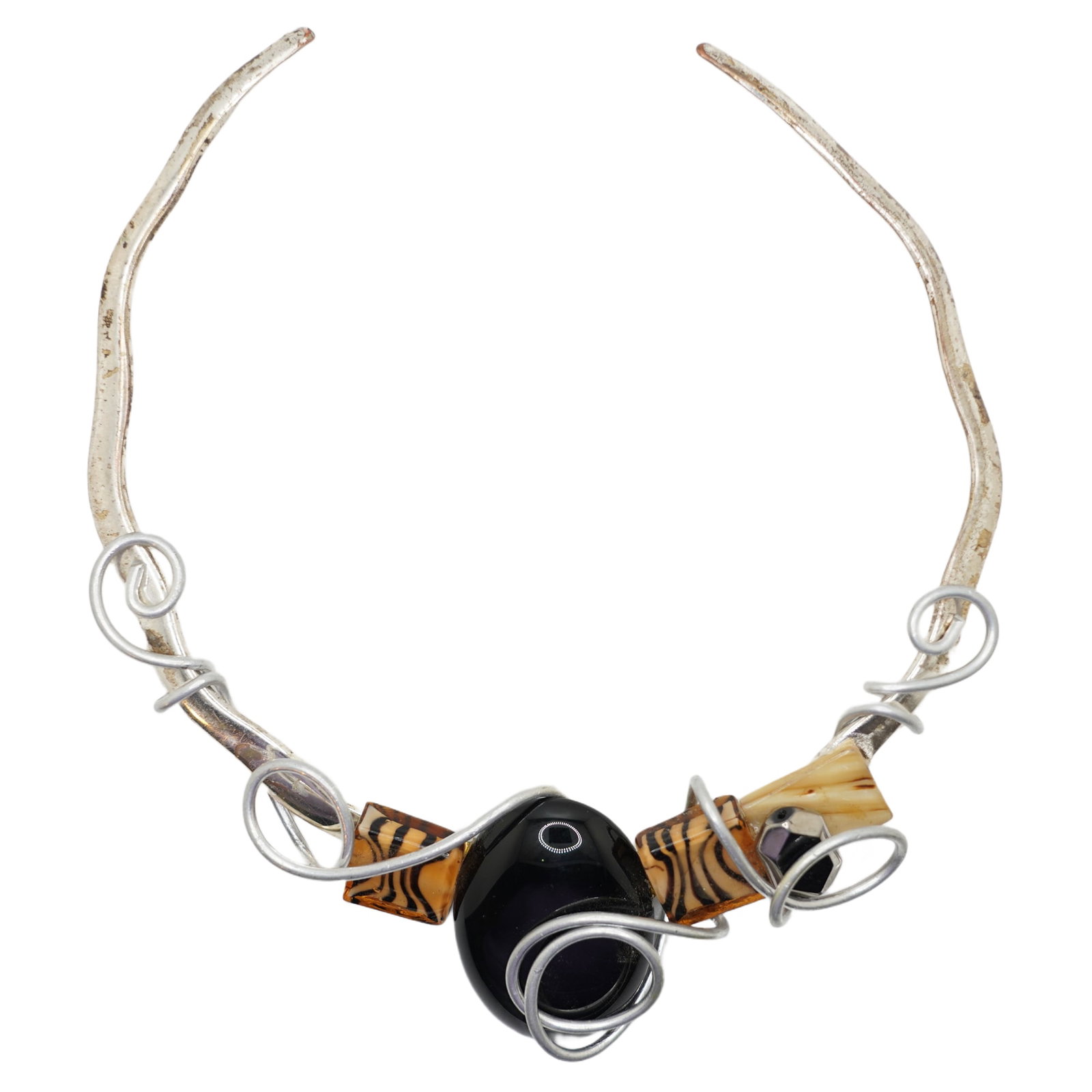 Onbrato? C. Ongrato? Hard Collar Wire Necklace Modernism Design: 6 x 5 1/4