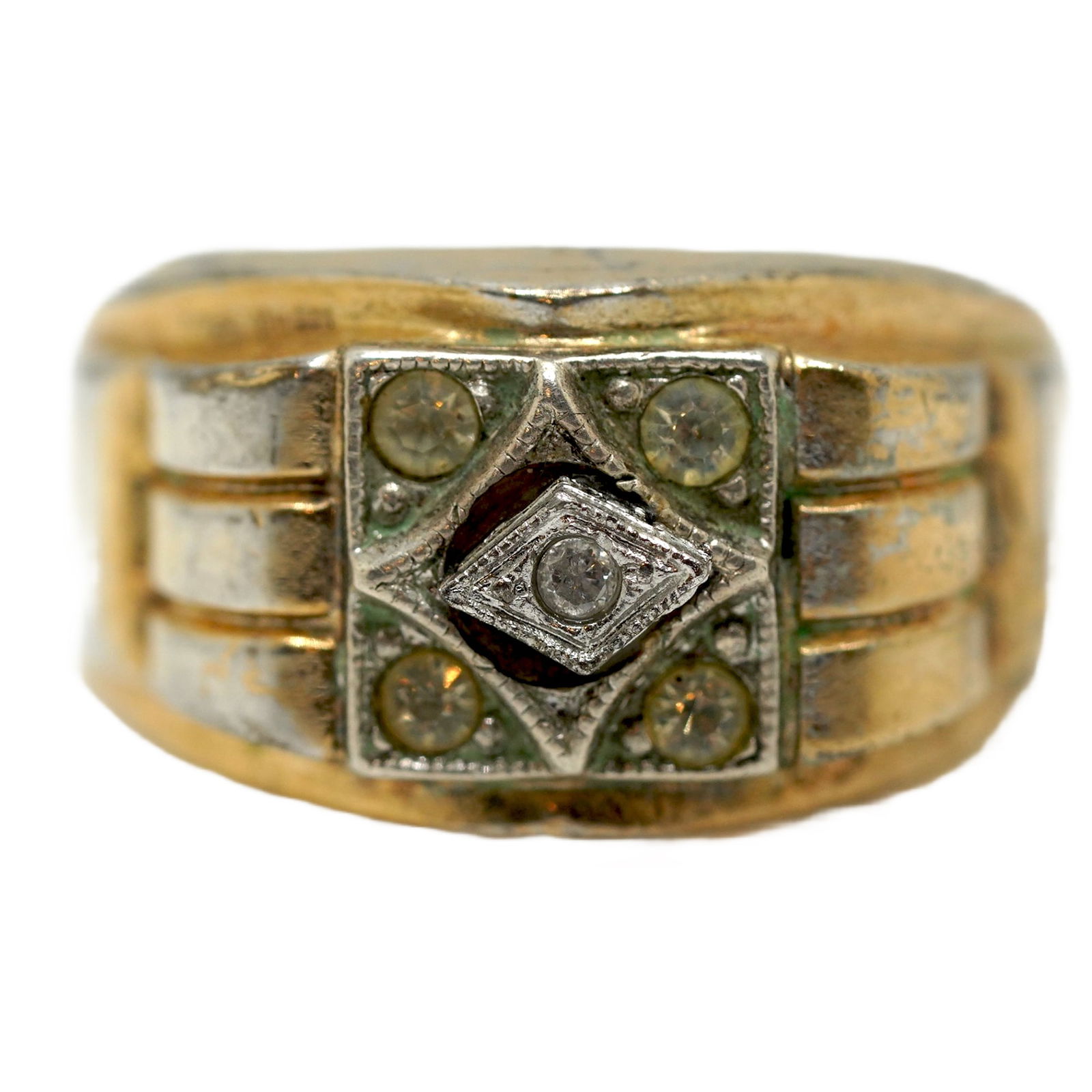 10K GP w/ Sterling Top 1 Diamond Center Stone 4 CZ Ring Size 9: Size 9, 1 x 1/2