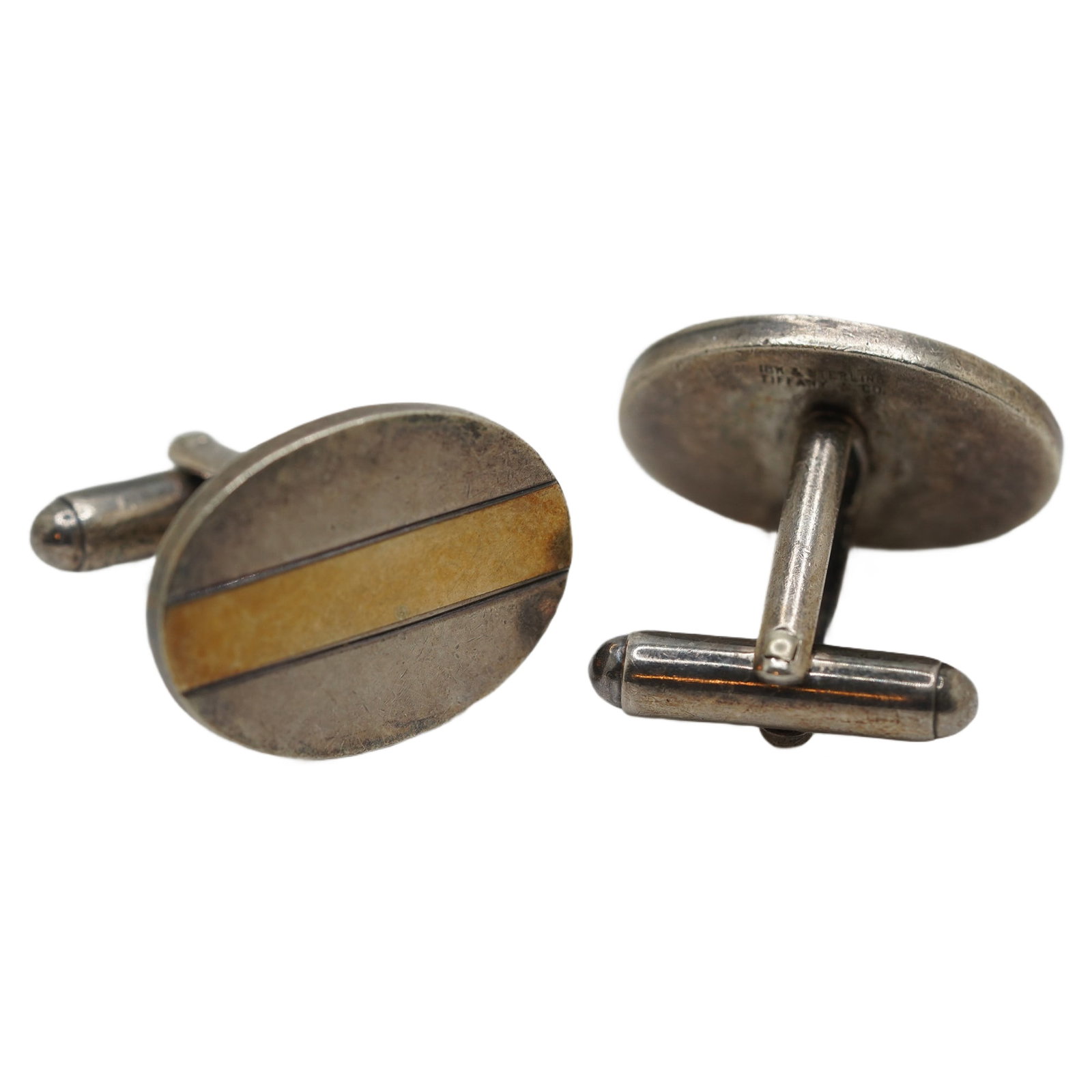 Tiffany & Co 18K and Sterling Silver Cuff Links: Size 7/8 in.x 5/8 in.