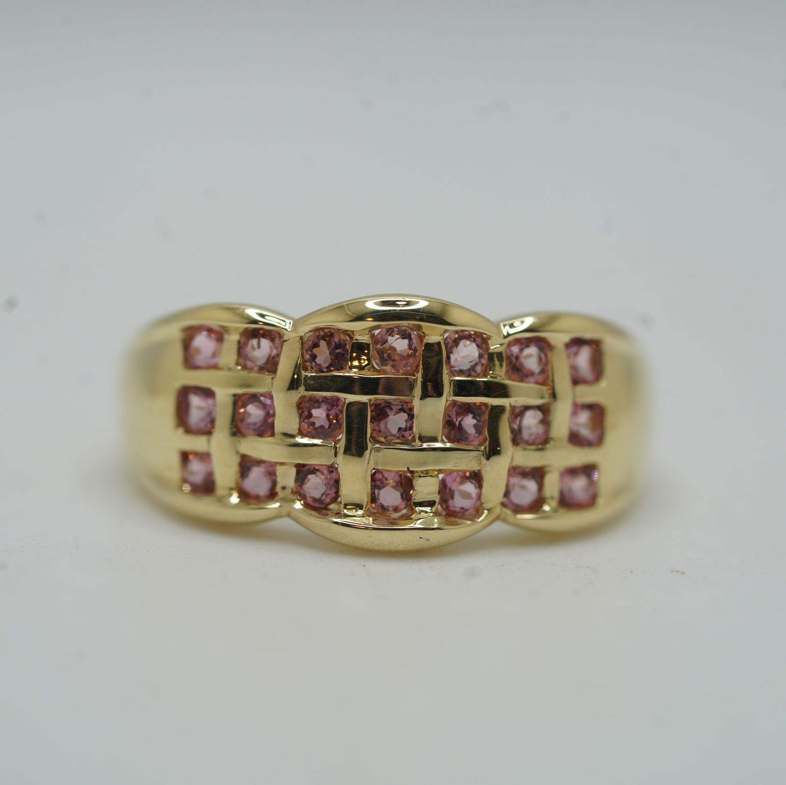 M-14K w/ 21 Pink Tourmaline Stones Band Ring Size 8;  3.70 DWT (1 of 10)