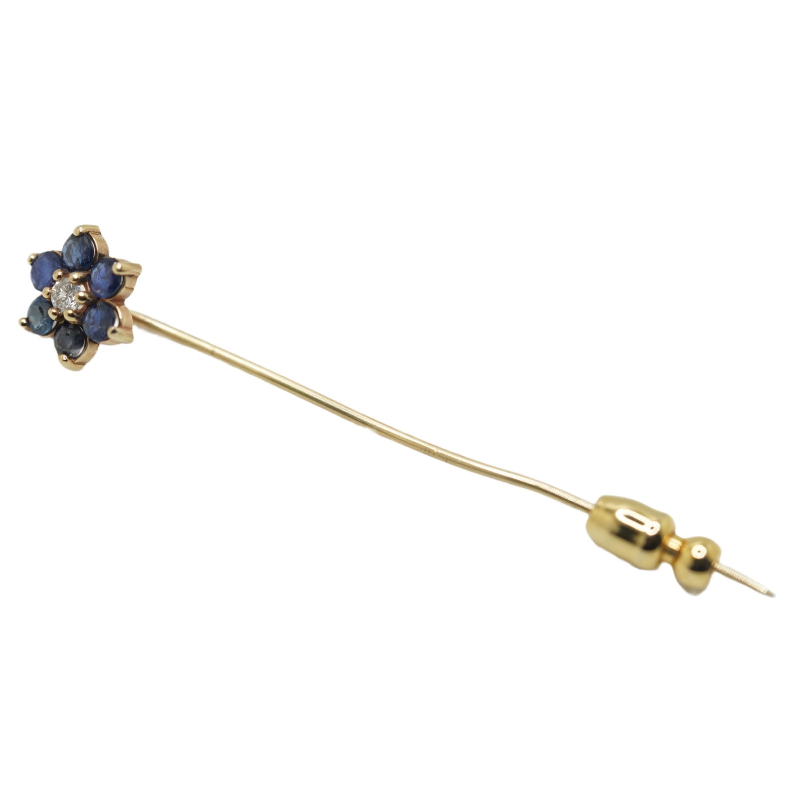 Elegant 14K Diamond Sapphire Stick Pin ; 1.2 dwt total weight (1 of 13)