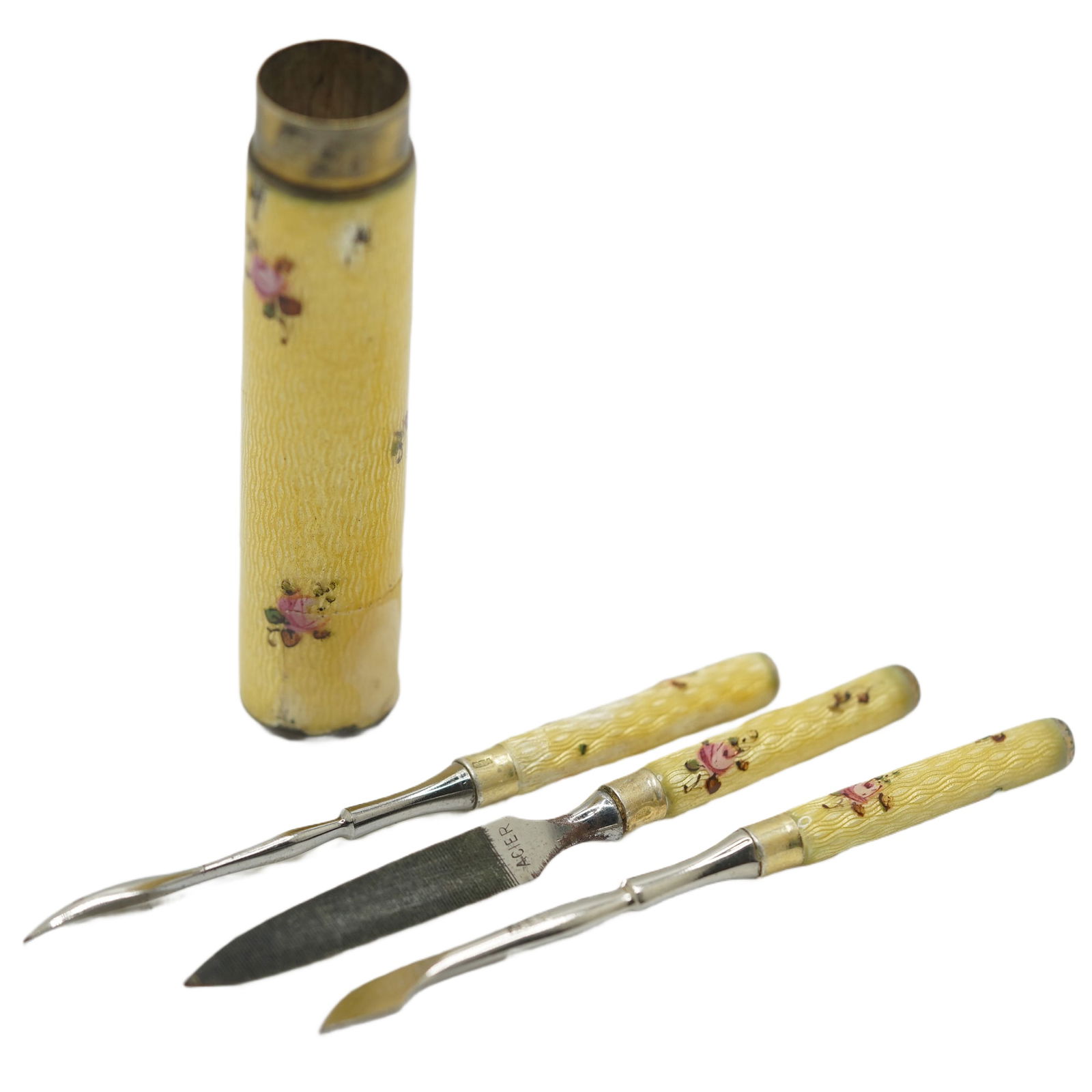 925 Cloisonne vintage miniature manicure set,: 925 Cloisonne vintage miniature manicure set, 2 3/4 in. x 1/2 in.