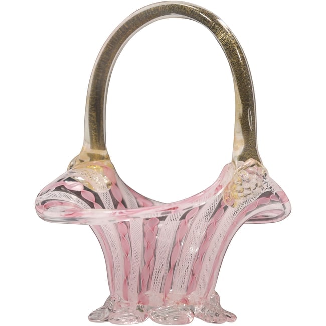 Venini Italian Art Glass Basket Pink with White Stylized Lattice 6.5 in. height x 5.5 in. wide: Venini Italian Art Glass Basket Pink with White Stylized Lattice 6.5 in. height x 5.5 in. wide