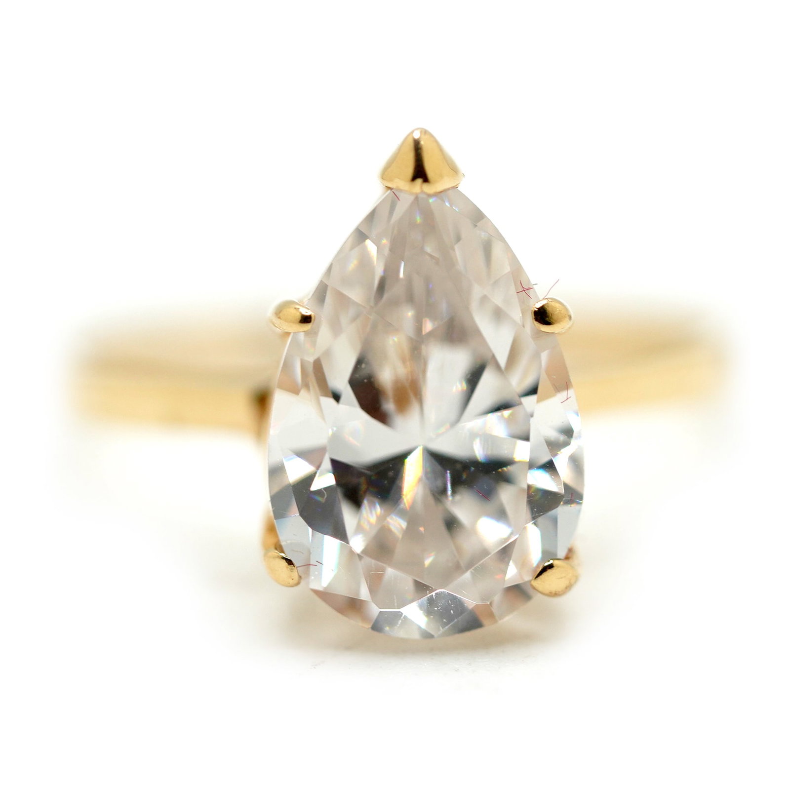 M-14K & CZ Pear Shape Engagement Ring Size 7 ; 1.8 dwt Total Weight: Size 7, 3/8 x 1/2z