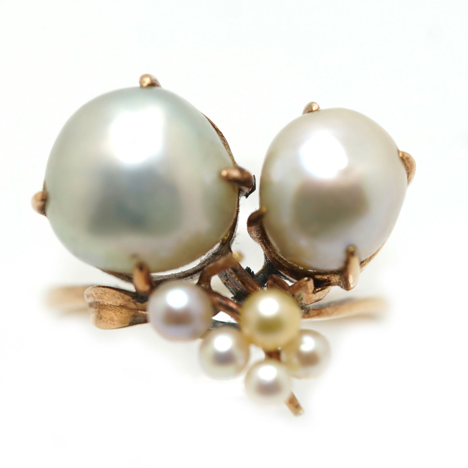Victorian Saltwater Genuine Pearls Cocktail Ring 14k Gold Size 7.75 ; 3.03 dwt Total Weight (1 of 7)
