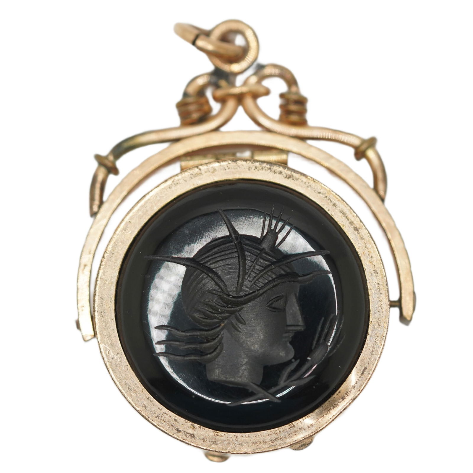 Unmarked Victorian 1800s Warrior Locket, Black Onyx Warrior Knight Cameo Mounted in G.F. Frame (1 of 7)