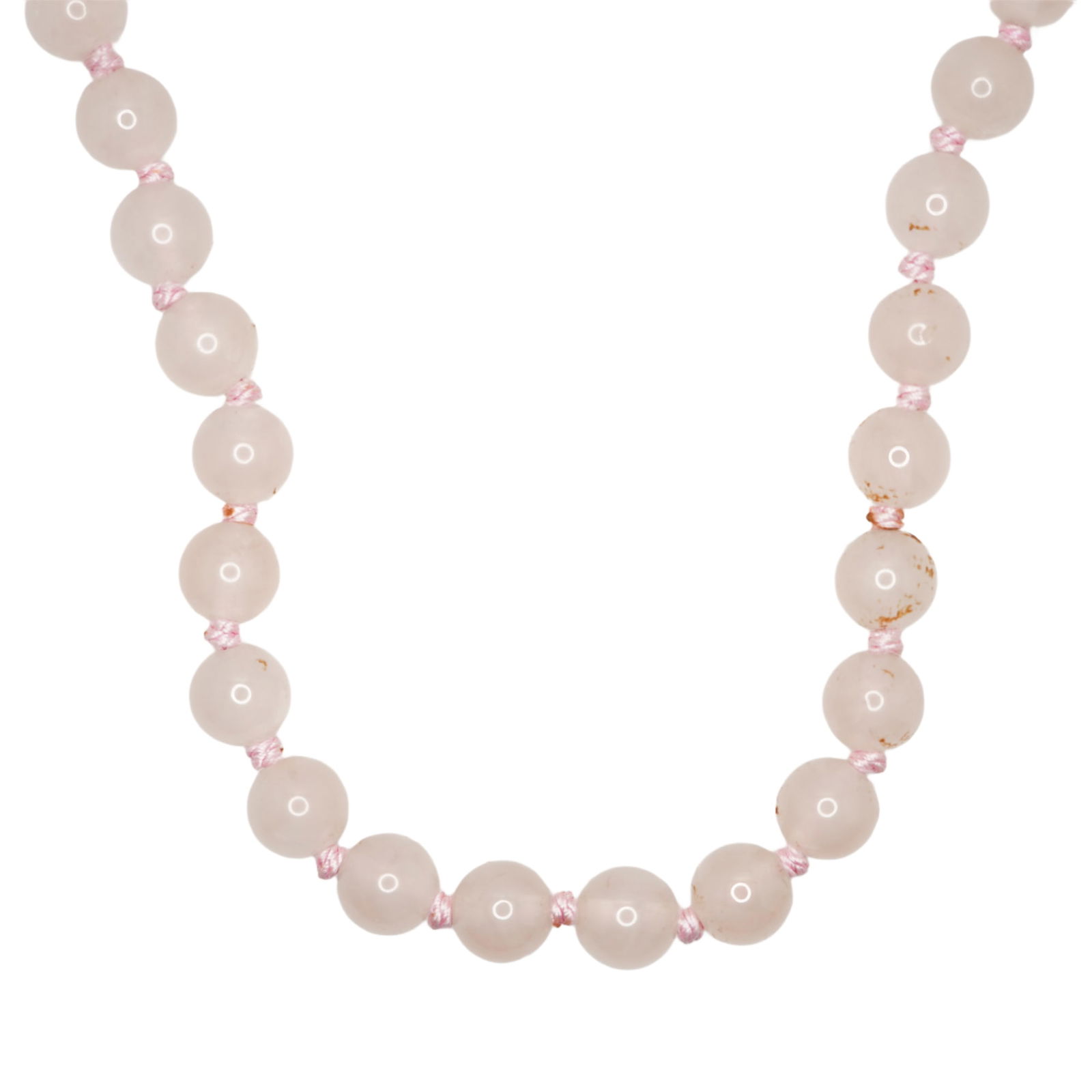 Clasp Marked Silver Hand Knotted Rose Quartz Bead Necklace 26": 26 x 3/8