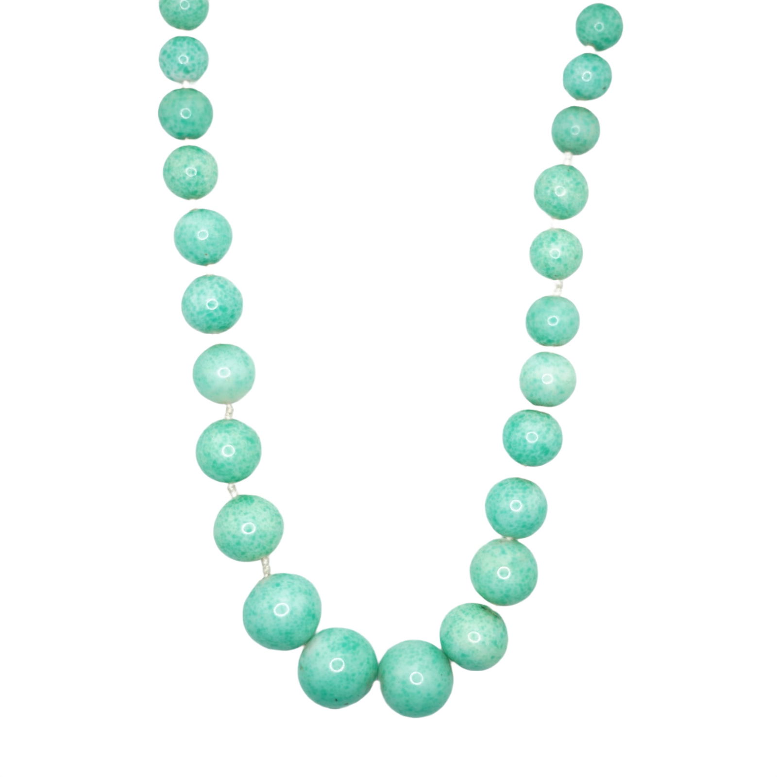 Amozonite Beaded Necklace 35", Clasps 124K Gold, 2 Strands Together But Can Be Separated: 35 x 5/8 down to 1/4