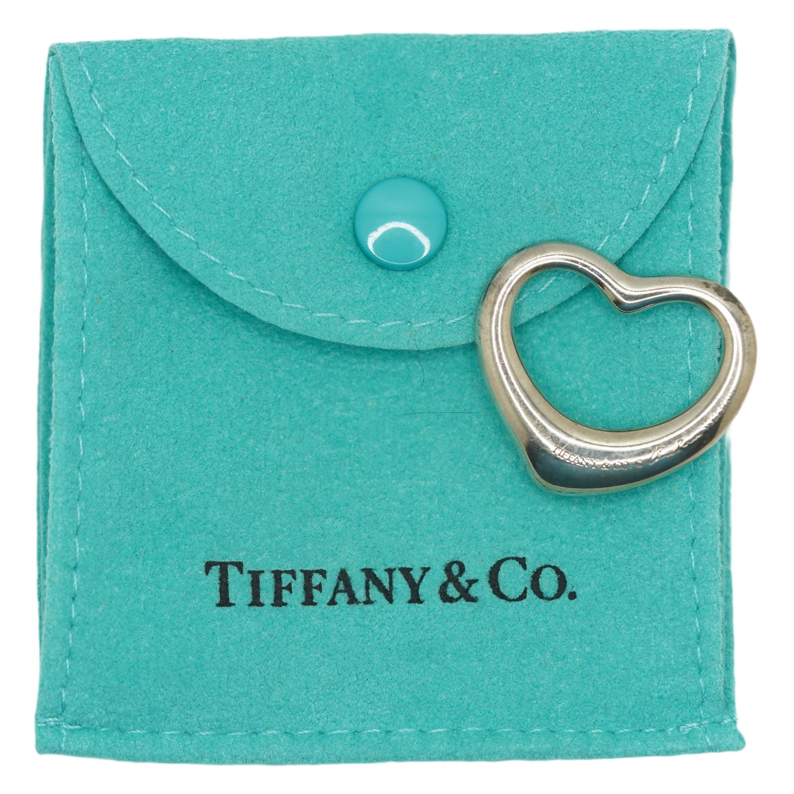 Tiffany & Co M-925 Spain Elsa Peretti Heart Pendant With Fabric Pouch and Box: box size 3 x 5 x 1 3/8
