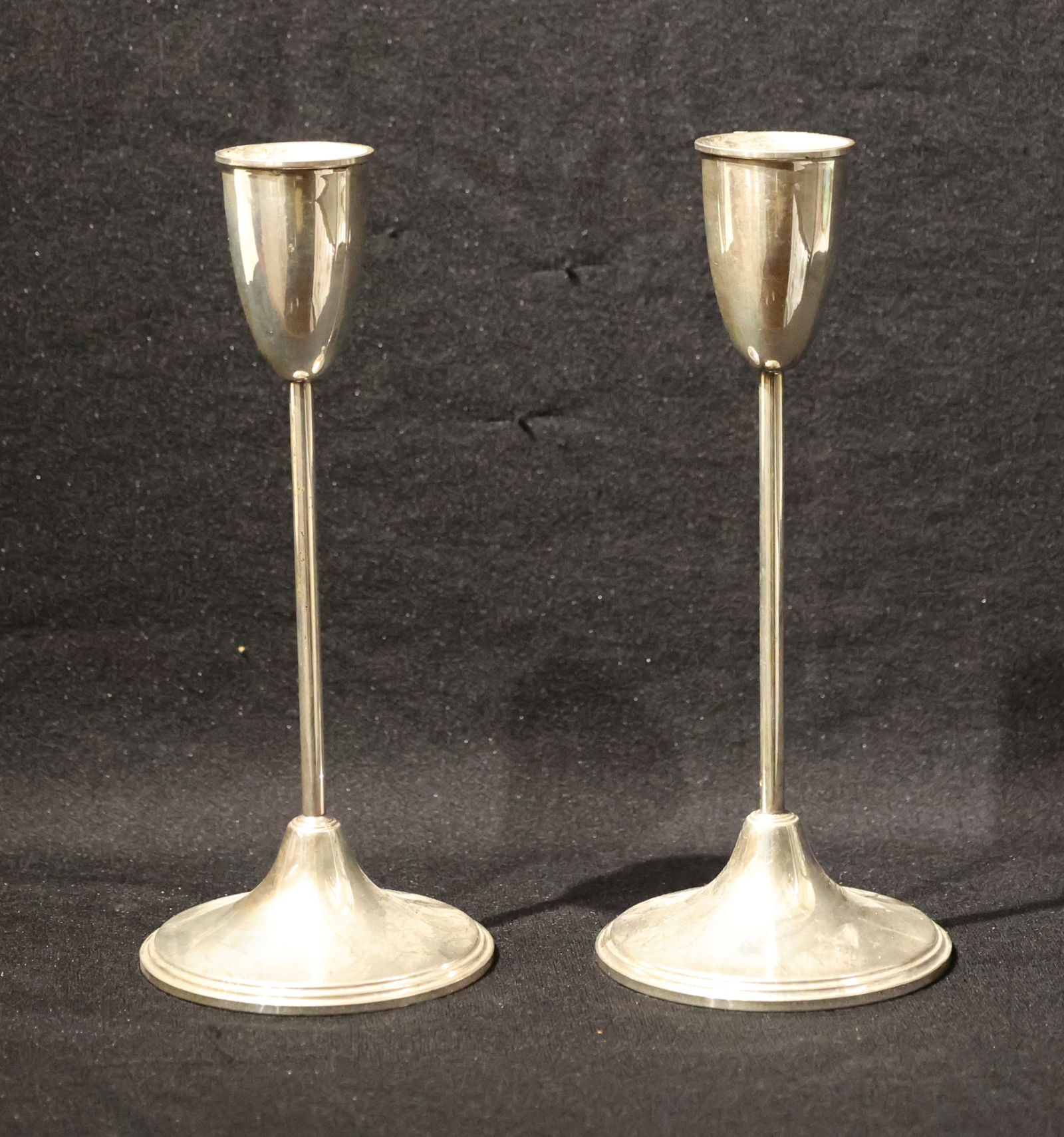 Pair Empire Weighted STERLING SILVER TALL ELEGANT CANDLESTICKS 8 inches Height (1 of 6)