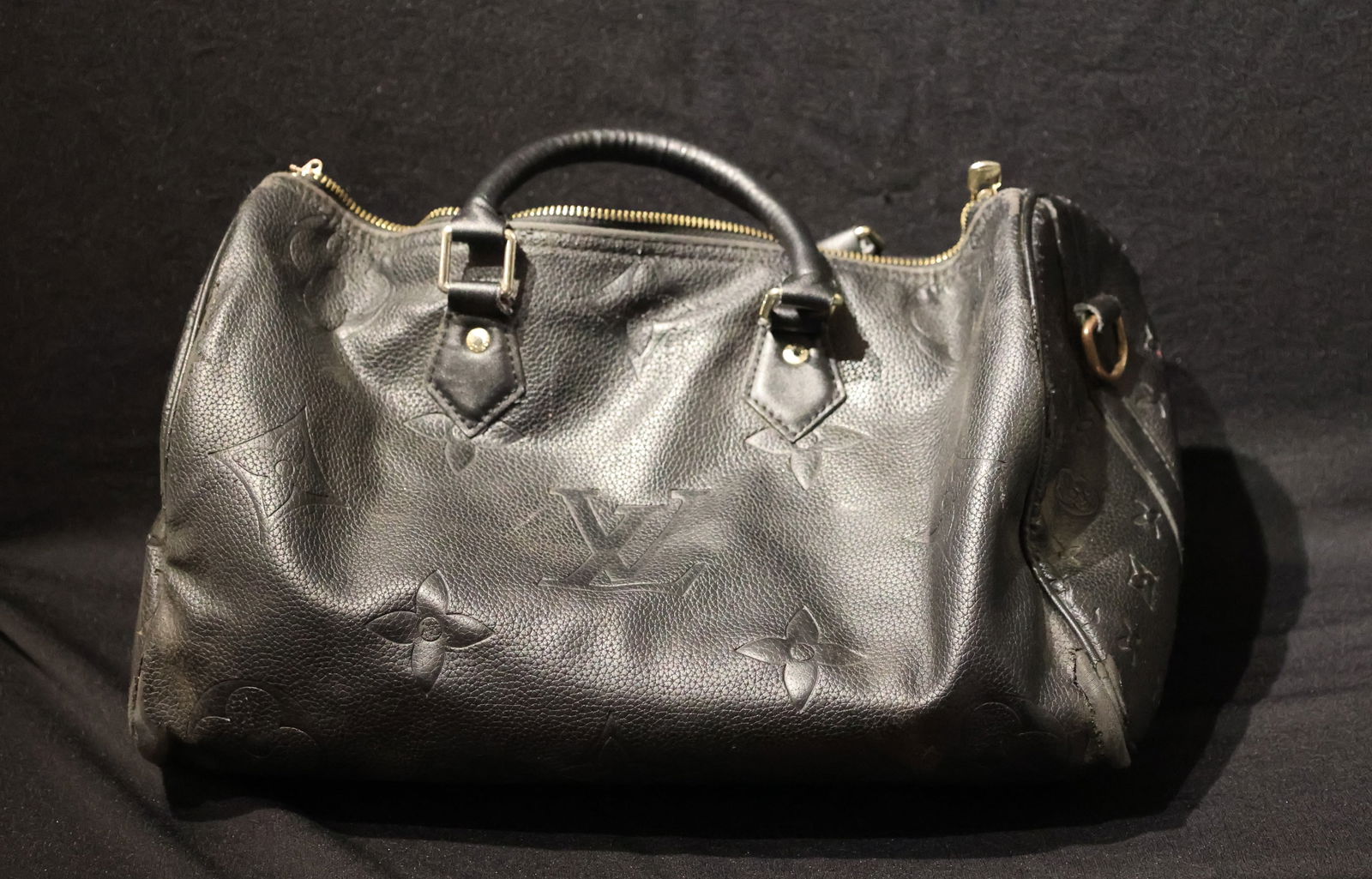 Louis Vuitton Black Satchel Hand Bag with Signature LV Pattern, Used, Zipper Needs Repair (1 of 9)