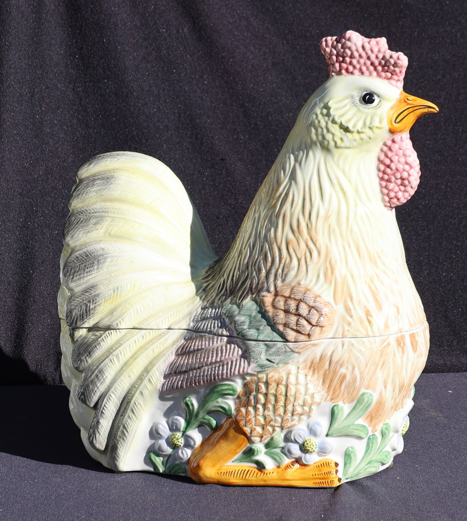Large 20 Inches x 17 inches Ceramic 2-Part ROOSTER Bowl Container - All Good, No Flaws (1 of 6)