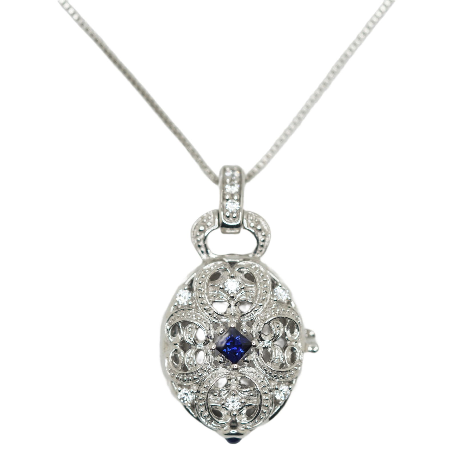 M-925 Sterling Silver Locket w/ Blue Sapphire w/ M-925 18" Chain: 1 1/4 x 5/8 (Locket), 18" (Chain)