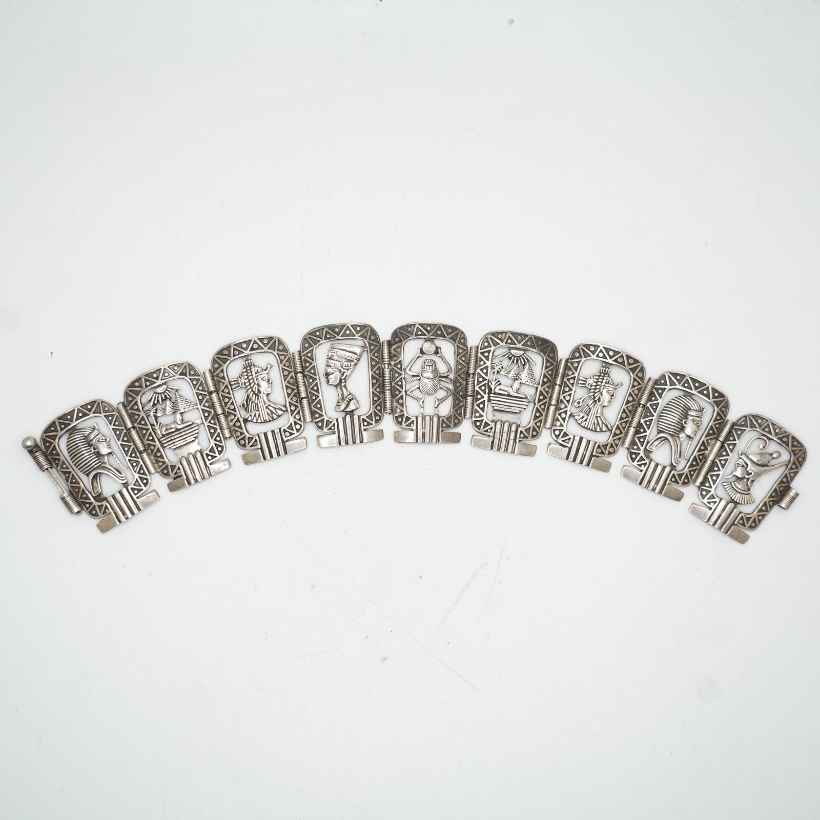 Sterling Silver Egyptian Panel Bracelet, 45.73 Grams: 7 1/2 x 1 1/4