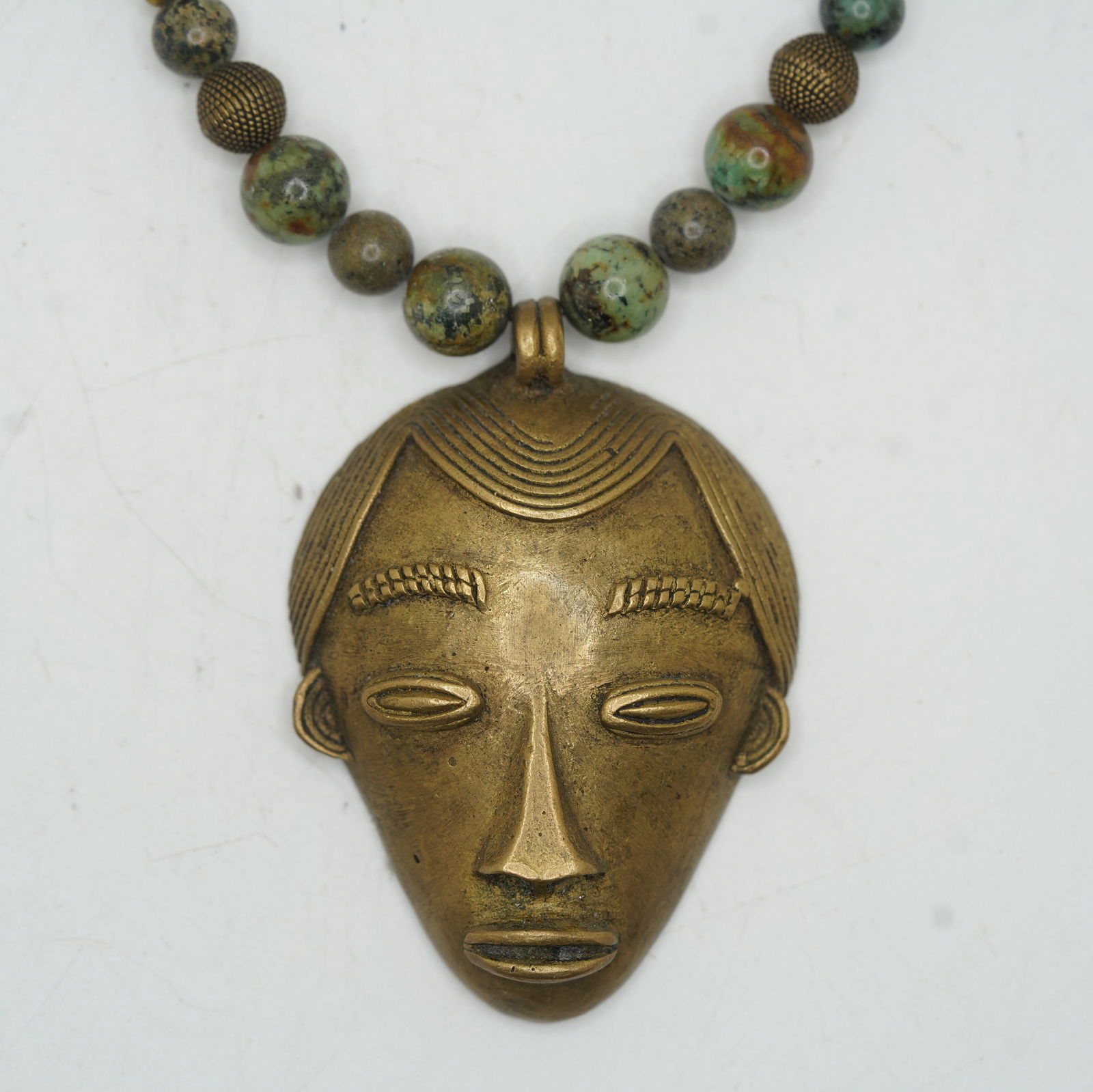 Unsigned Mayan Face Pendant w/ Turqoise Beads Necklace (1 of 12)
