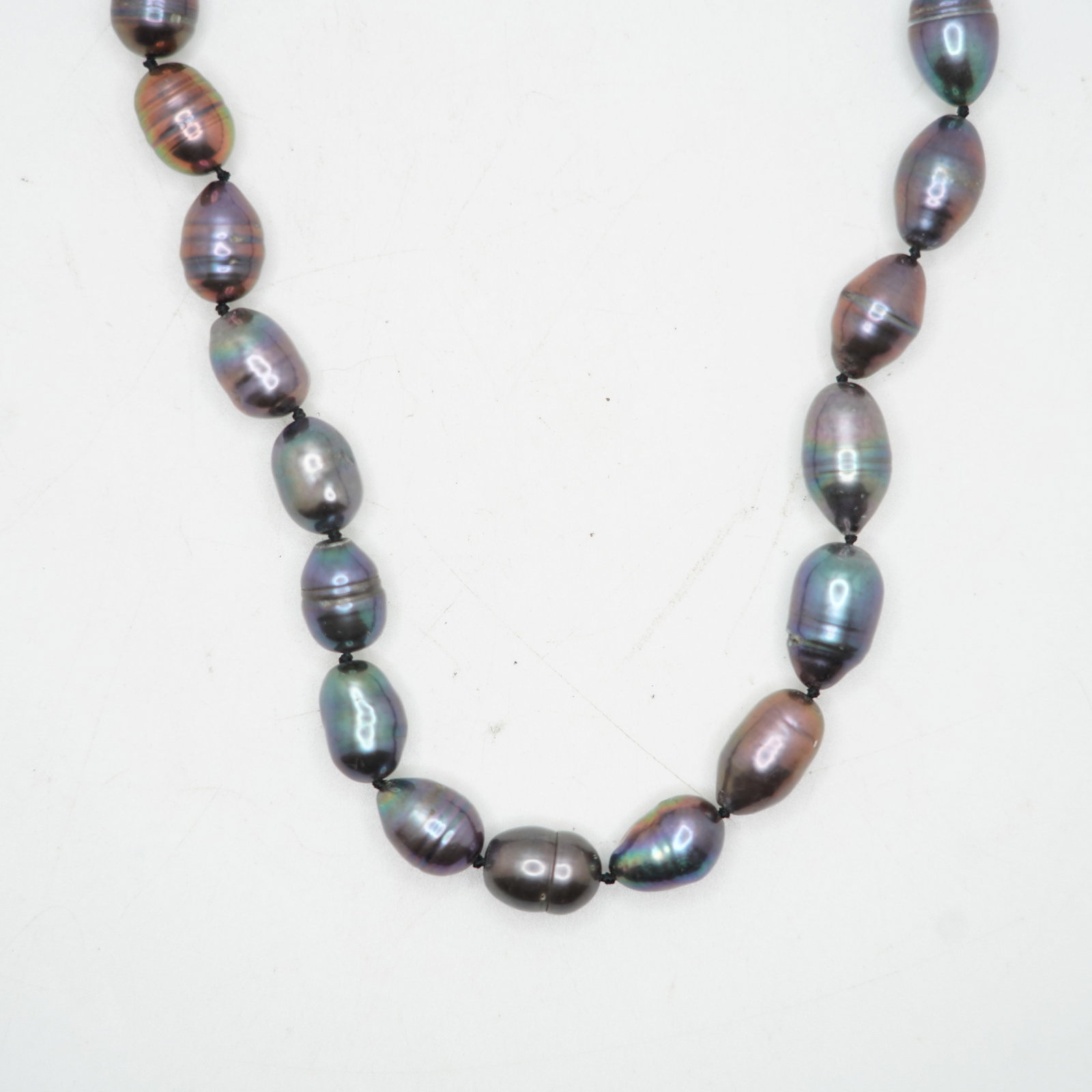 M-14k Clasp Freshwater Cultured Pearls Tahitian Pearls Peacock Color Necklace: 18 x 3/8