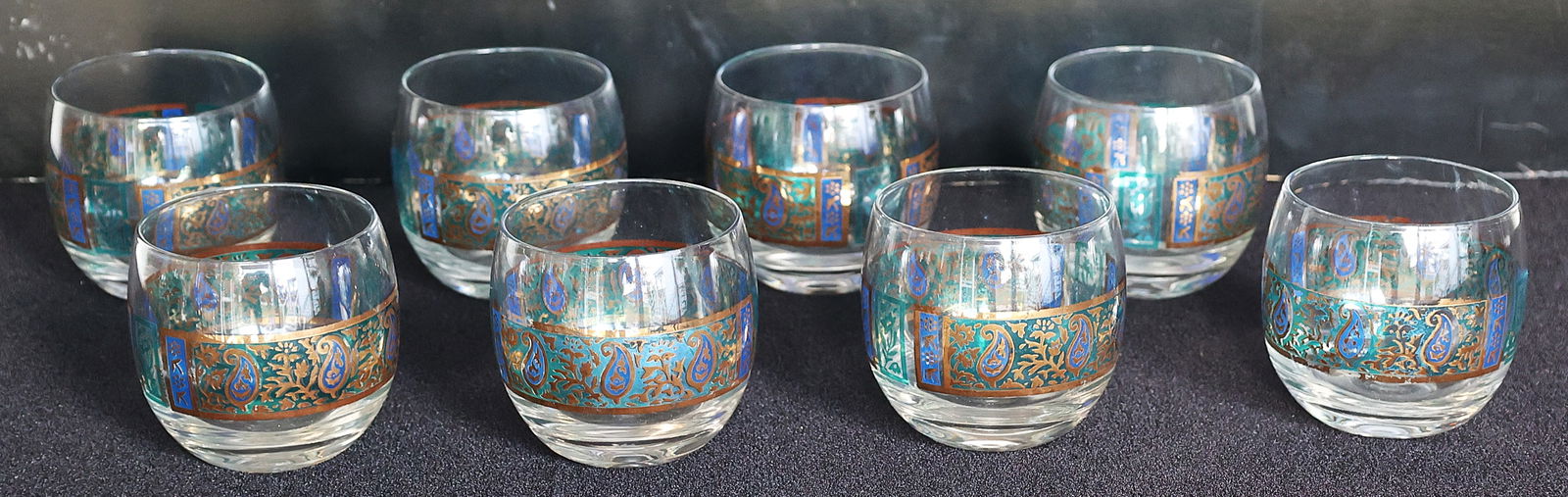 Set 8 Georges Briard "Sari" Roly Poly Glasses Barware - Vintage Mid-Century Modern: Size: 3 inches x 3 inches