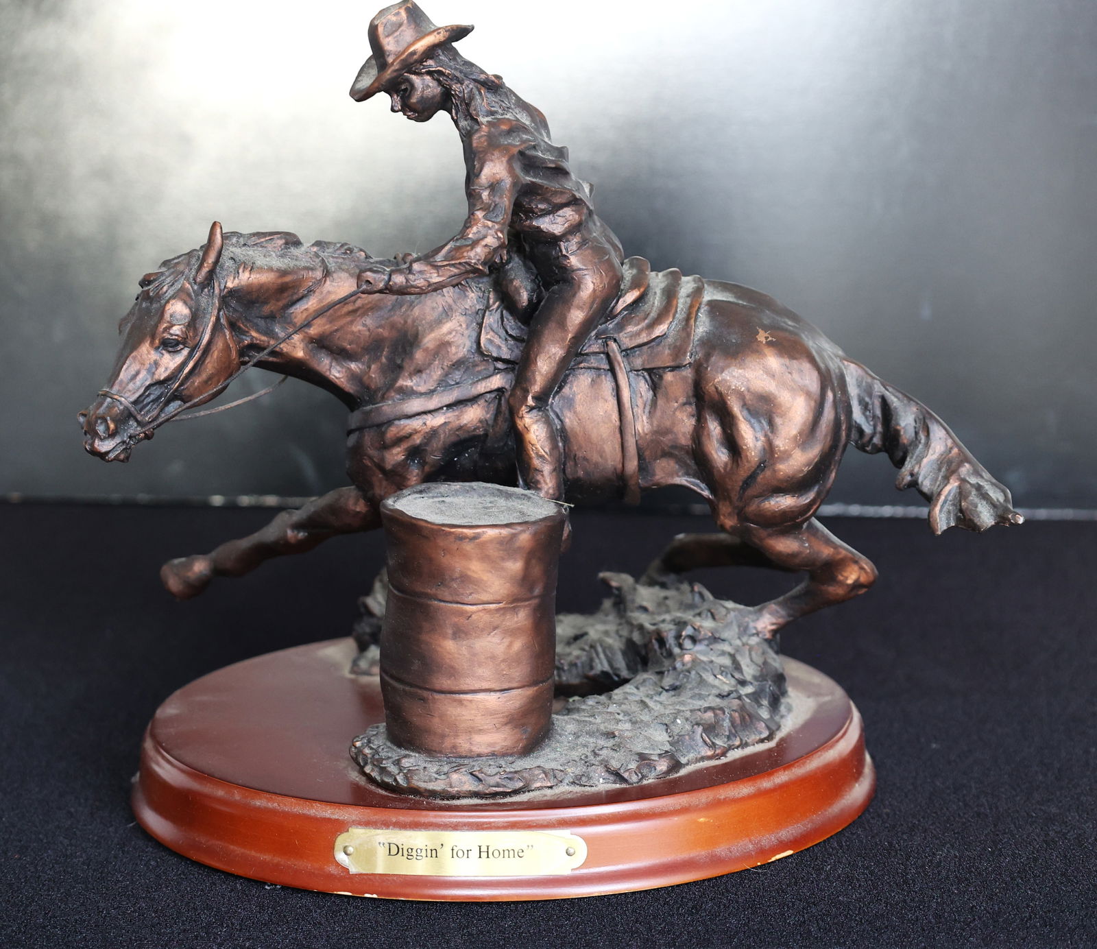 Montana Silversmiths "Diggin' for Home" barrel racer statue.  It is a sculpture depicting a cowgirl (1 of 6)