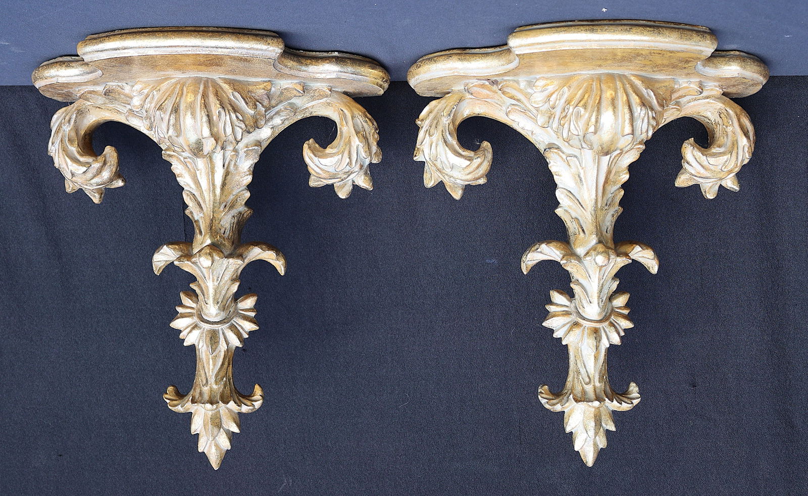Gilt Gold Finish French Baroque Style Decorator Wall Bracket Shelves in Hard Composition (1 of 8)