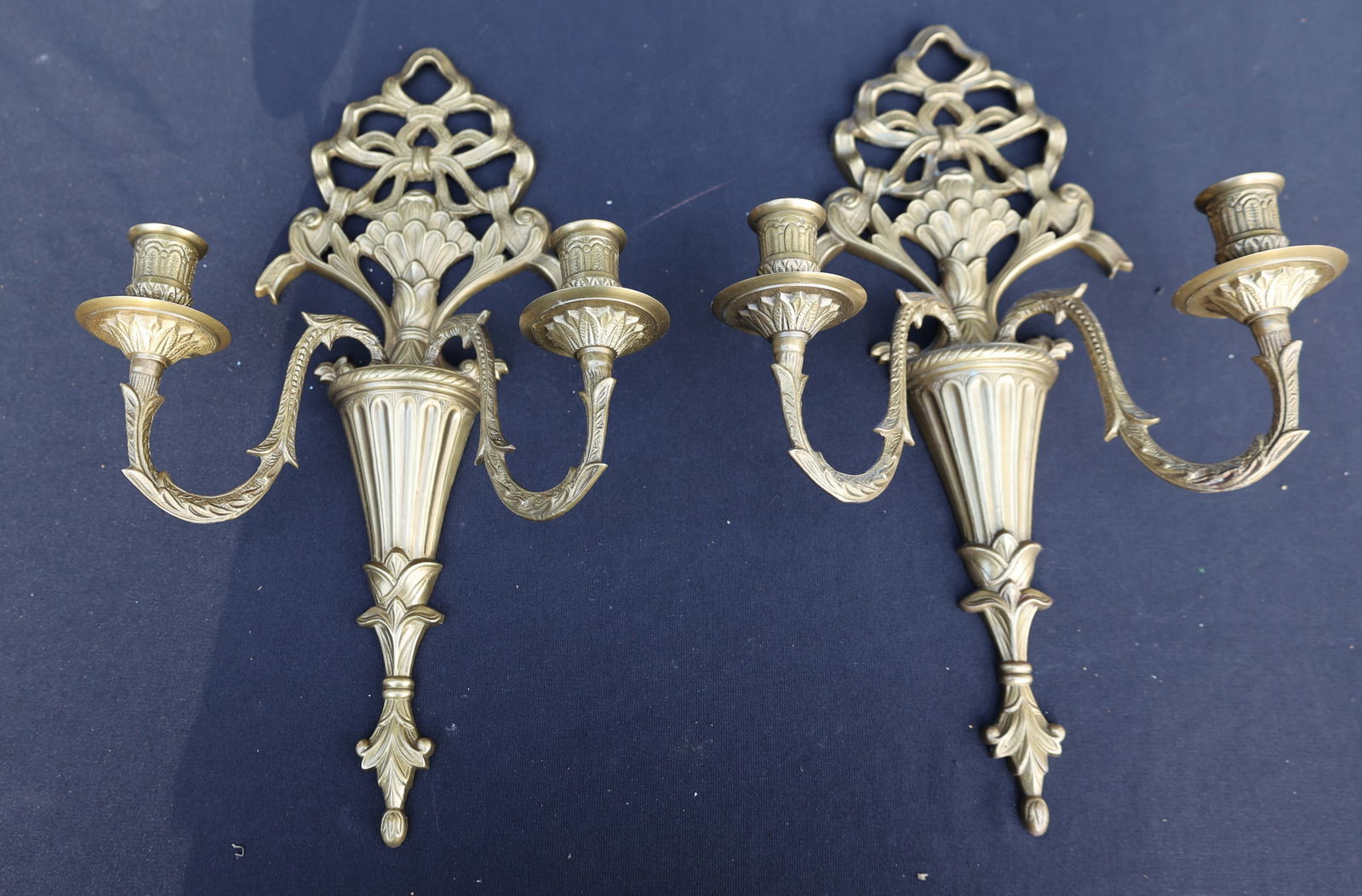 Pair Cast Brass Elegant French Style Wall Sconces 2-Light Candles 16.25 in. x 10 in. x 4.75 in. (1 of 5)