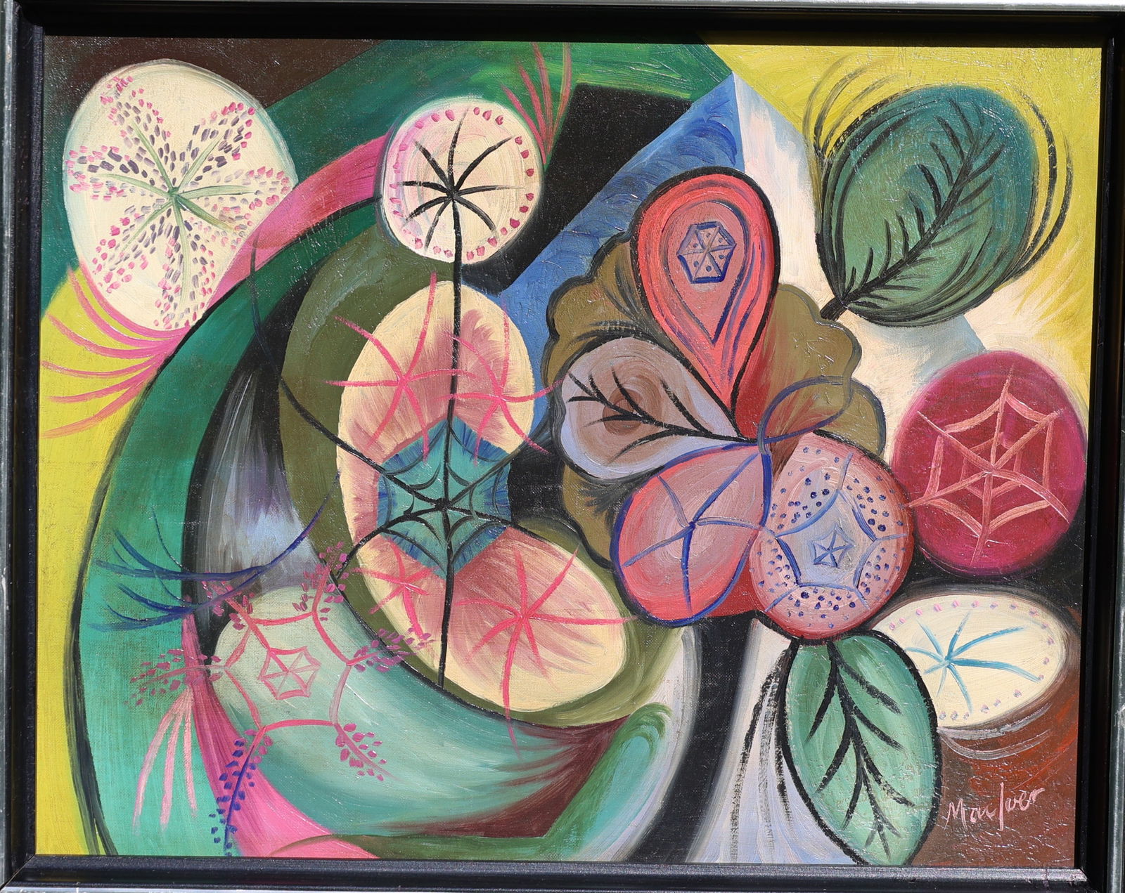 Loren MacIver (1909 - 1998) American, Oil on Board Painting Botanical Flowers (1 of 5)