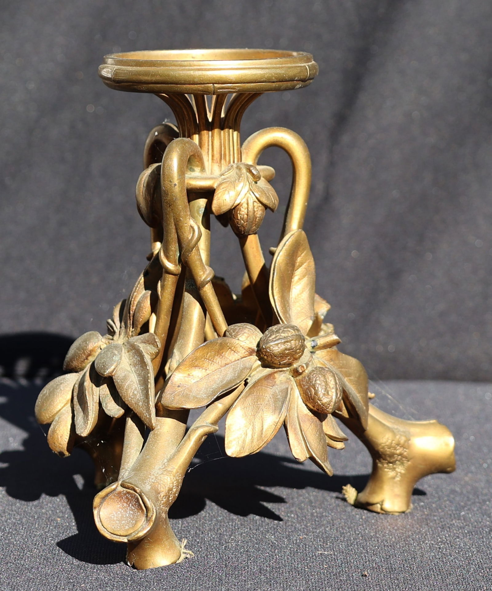 Signed CHRISTOFLE 19th C. Bronze Rococo Tazza Base Twigs and Leaves, Original Patina (1 of 6)