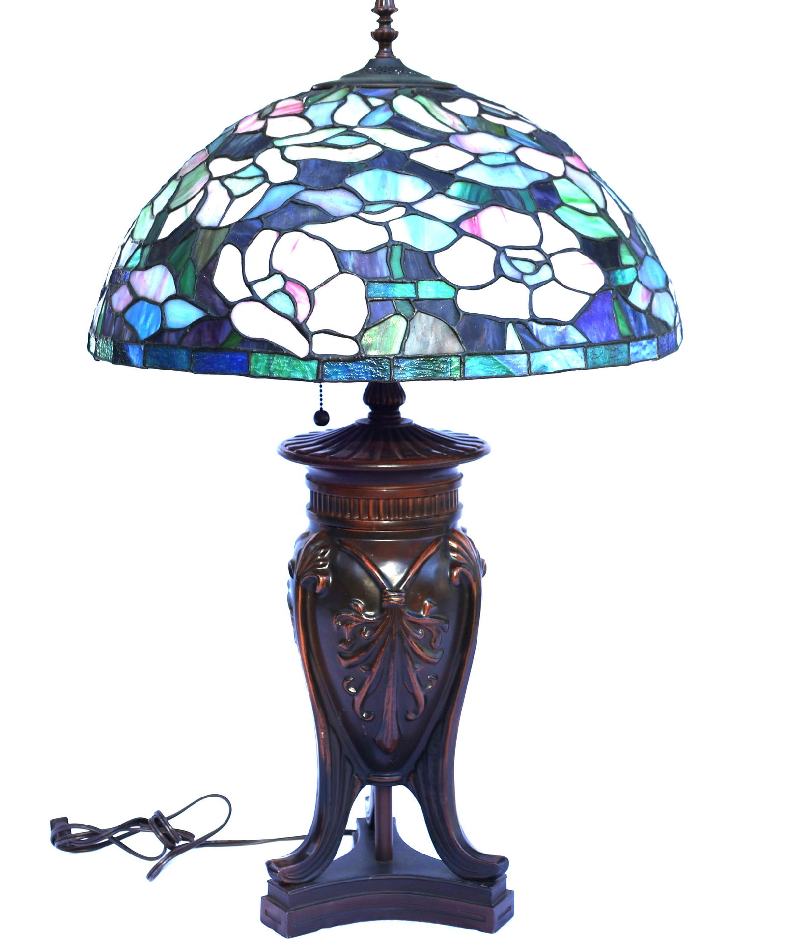 Nice Quality 20th C. Tiffany Style Large Leaded Glass Table Lamp. 33 in. height; 20 in. dia. shade (1 of 5)