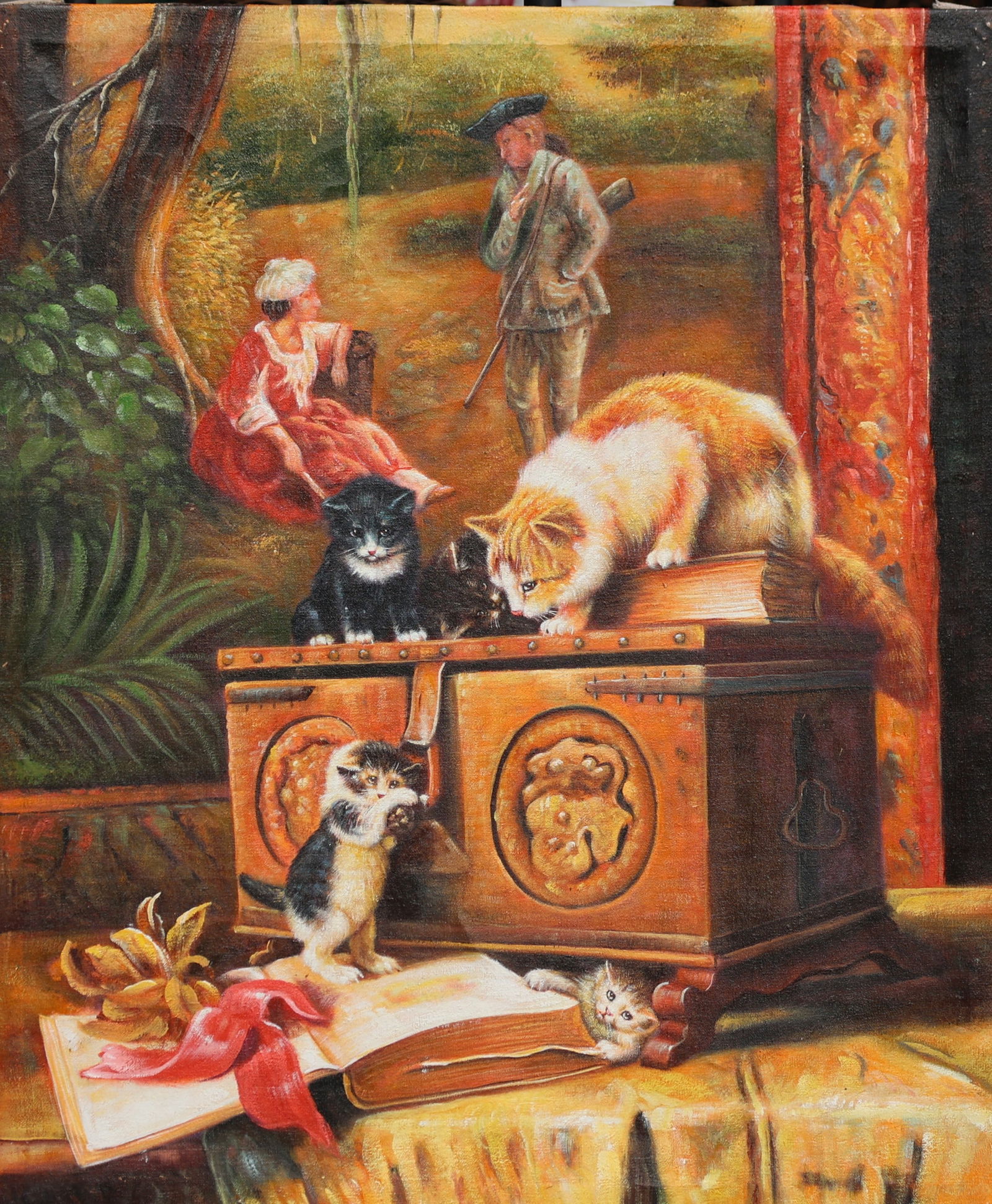 Playful Kittens Oil on Canvas Painting (1 of 1)