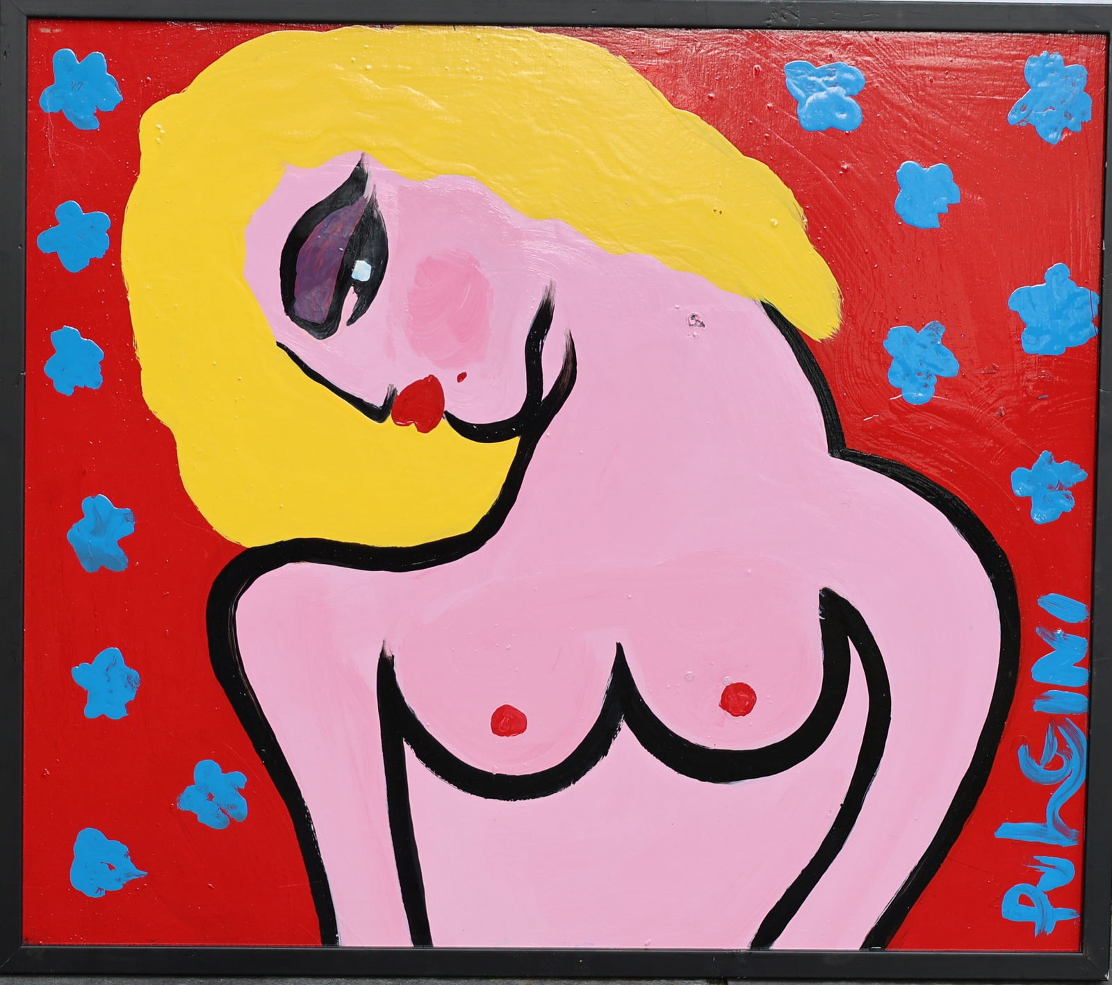 Thomas Pulgini, American, Pop-Art Abstract Oil on Board Painting, Nude Woman, Signed (1 of 4)