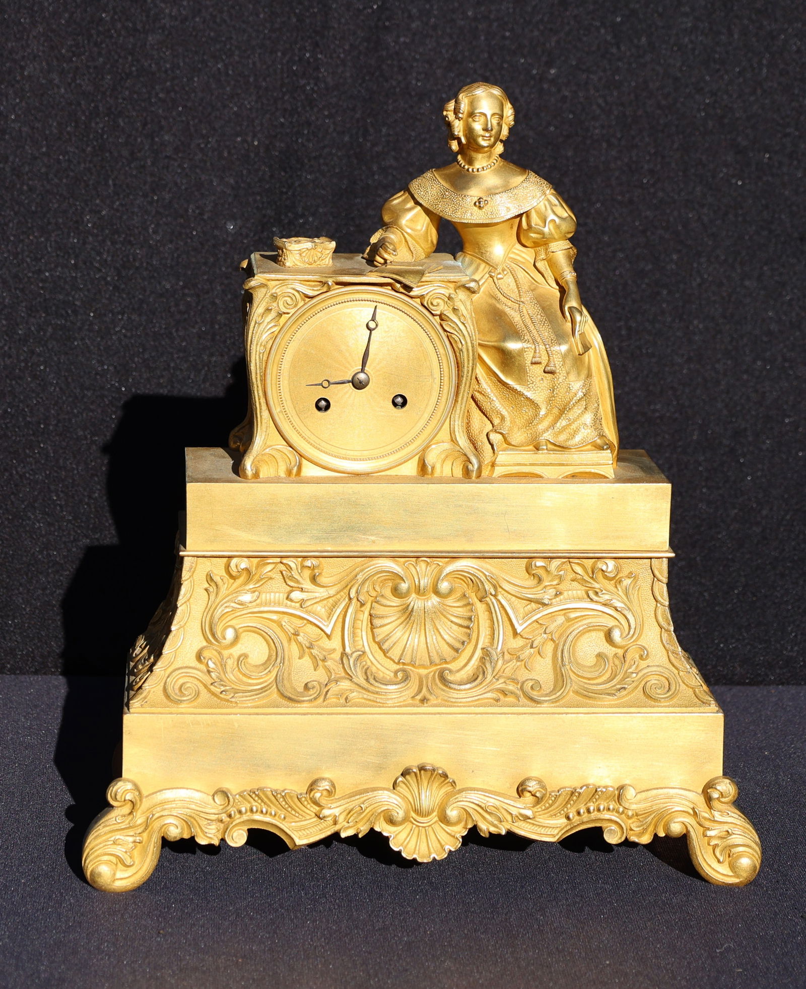 Quality 19th C. French Empire Gilt Bronze Figural Mantel Clock, Good Patina, Good Detail (1 of 8)