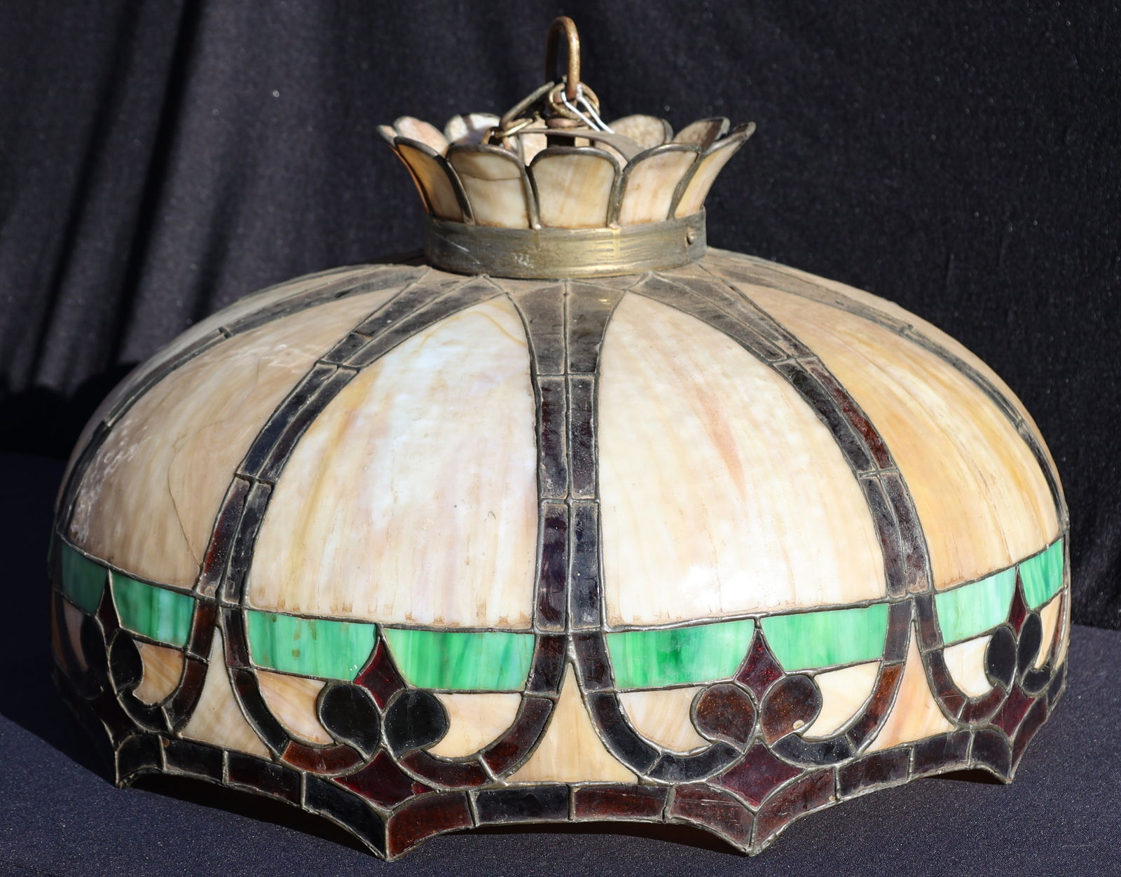 Wilkinson Co. Antique Leaded Glass Dome Hanging Fixture 17 in. height x 24 in. diameter (1 of 6)