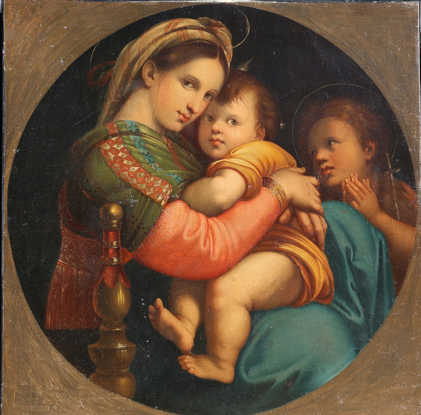 Vintage Raphael 19th C. Copy Oil on Canvas "Madonna Della Seggiola" 29.75 in. x 29.75 in. (1 of 5)