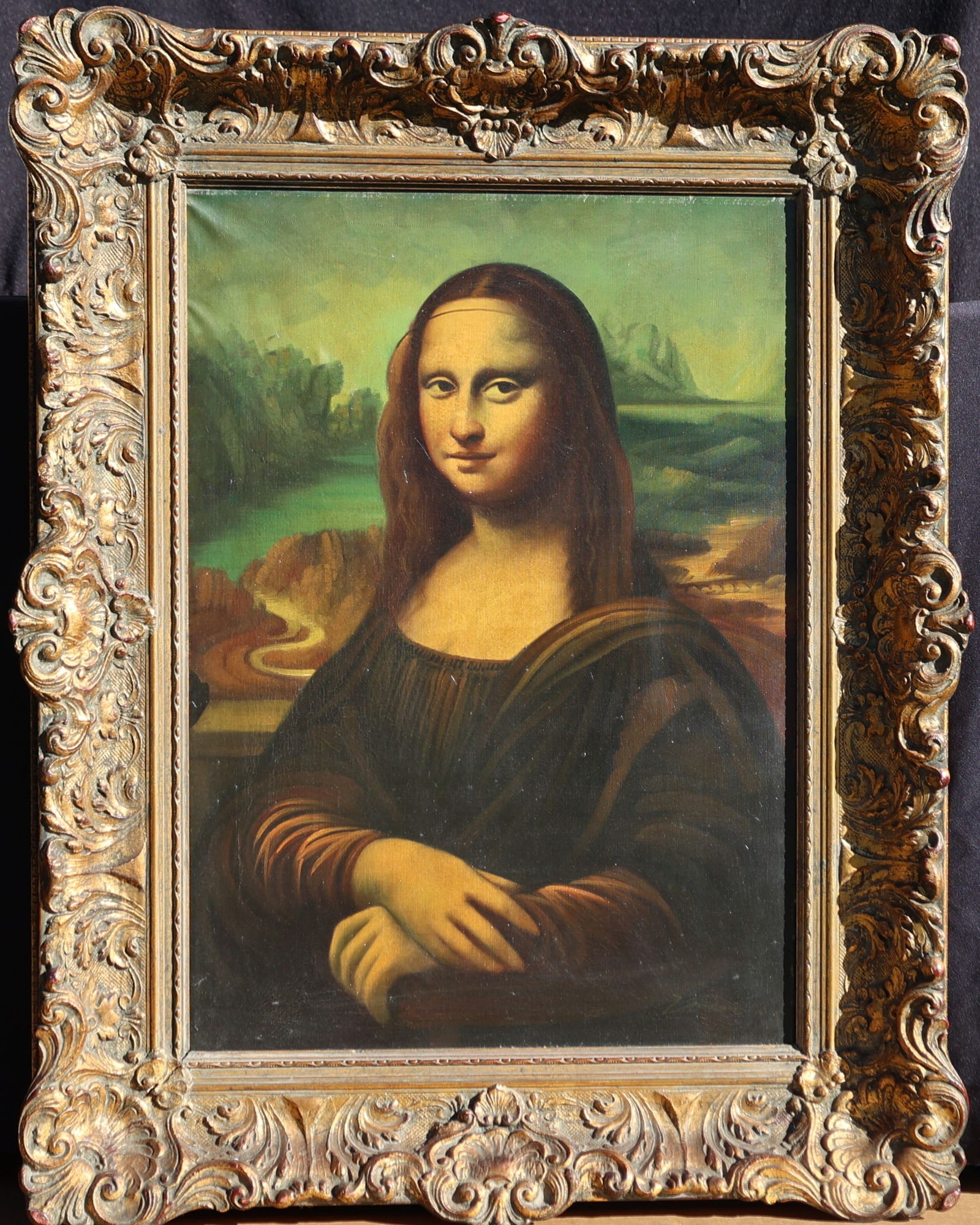 Vintage Leonardo 19th C. Copy Oil on Canvas "Mona Lisa" Signed Illegible on Verso, Framed (1 of 5)
