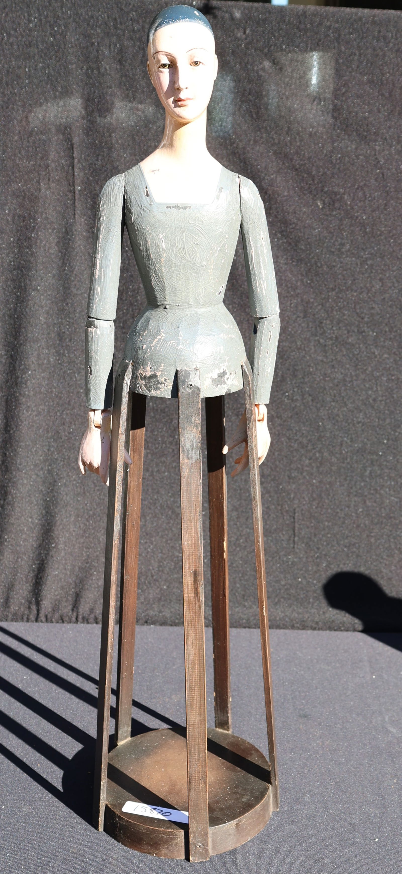 Folk Art Wood and Gesso Statue Sculpture "Hoop Doll". Unknown Artist, 31 inches height x 8 in.: Folk Art Wood and Gesso Statue Sculpture "Hoop Doll". Unknown Artist, 31 inches height x 8 in. x 8 in.