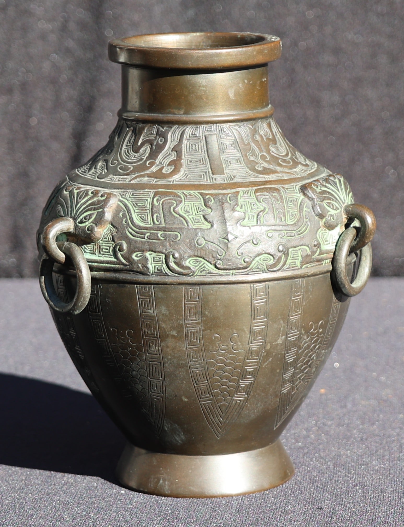 Antique Indo Chinese bronze Vase in an Archaic Style With Mythical Beasts - Good Patina (1 of 6)