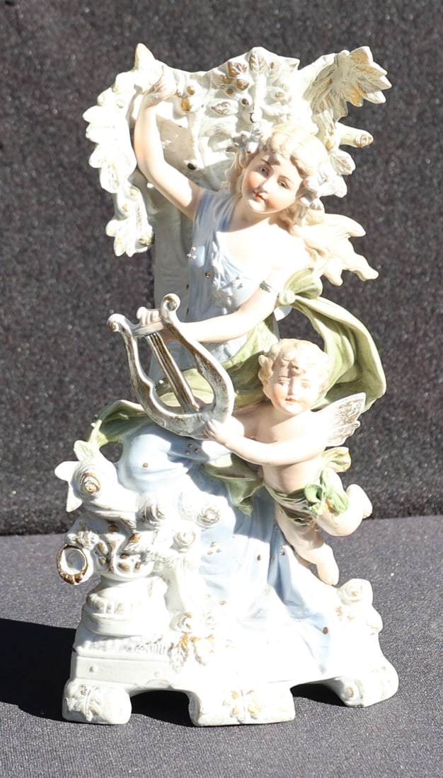 19th C. German Porcelain Statue Woman and Cherub 11.5 in. height x 6 in. x 4 in. (1 of 5)