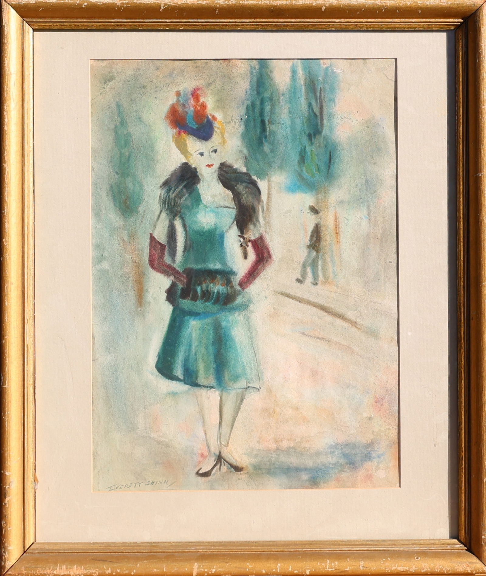 Everett Shinn, American 1876-1953, Watercolor On Paper, Lady Walking, Signed, Framed (1 of 6)