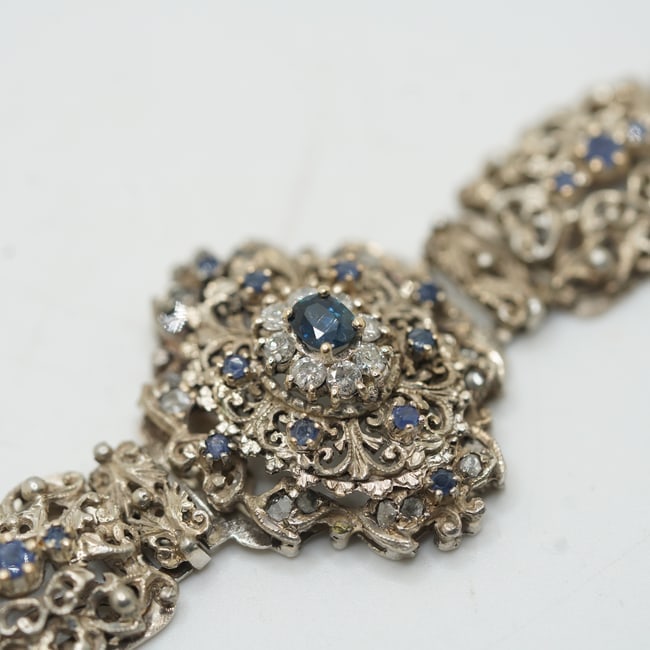 34.48 DWT IMPORTANT ESTATE JEWELRY BALLROOM BRACELET 18K Gold Back, .925 Filigree (1 of 19)