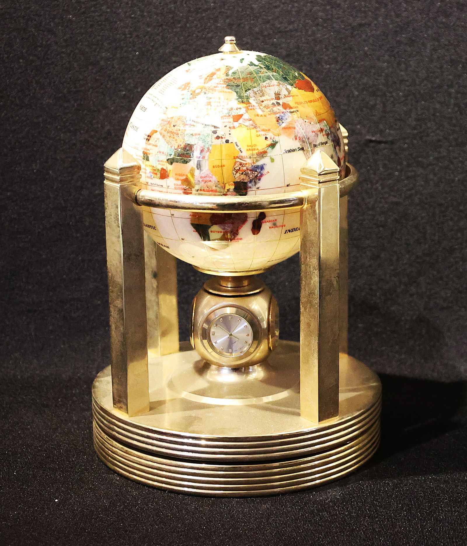Alexander Kalifano Gemstone Inlay Desk Globe With A Quartz Clock And Thermometer. 11 Inches Height (1 of 6)