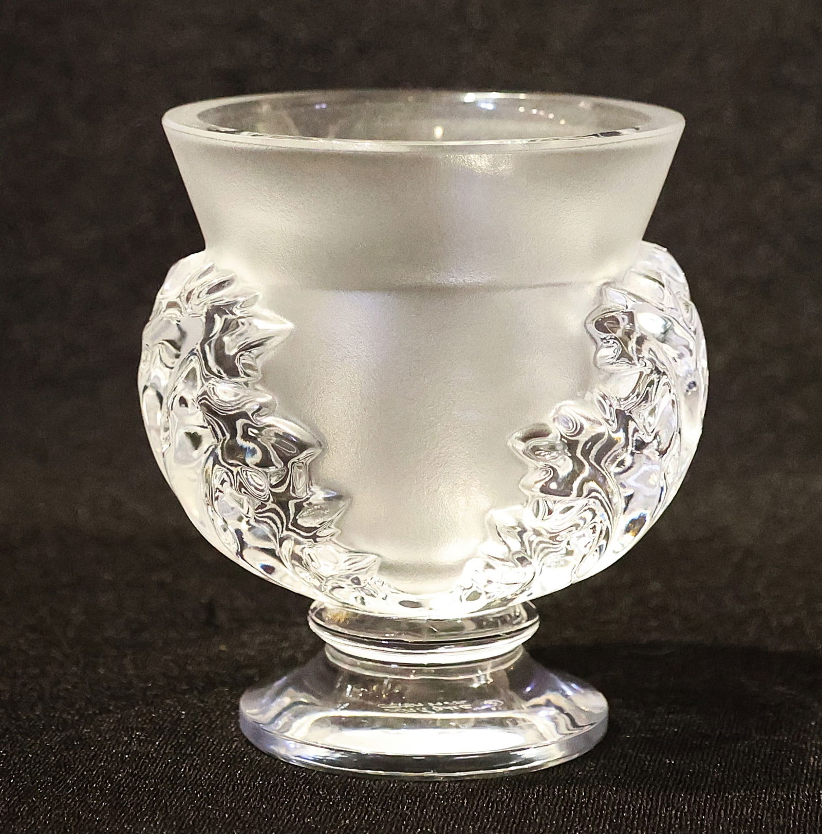 Signed LALIQUE FRANCE  "Saint Cloud" Crystal Vase High-Relief Acanthus Leaf Designs On Two Sides. (1 of 5)