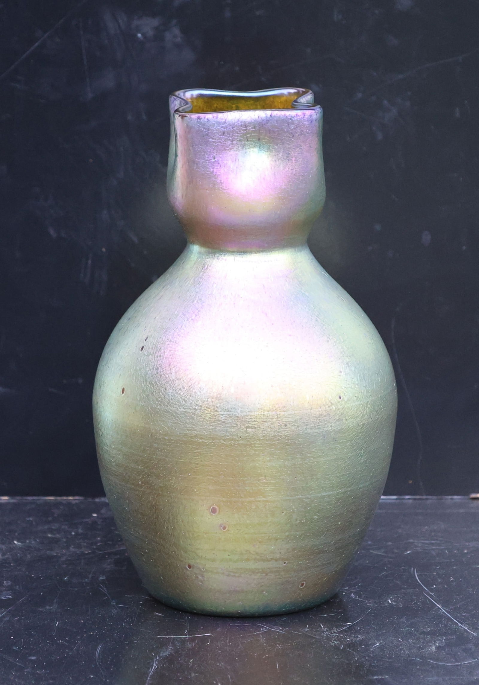 Steuben Iridescent Art Glass Vase, Shaped Top, 9 inches height x 4.5 inches wide, No Flaws: Steuben Iridescent Art Glass Vase, Shaped Top, 9 inches height x 4.5 inches wide, No Flaws