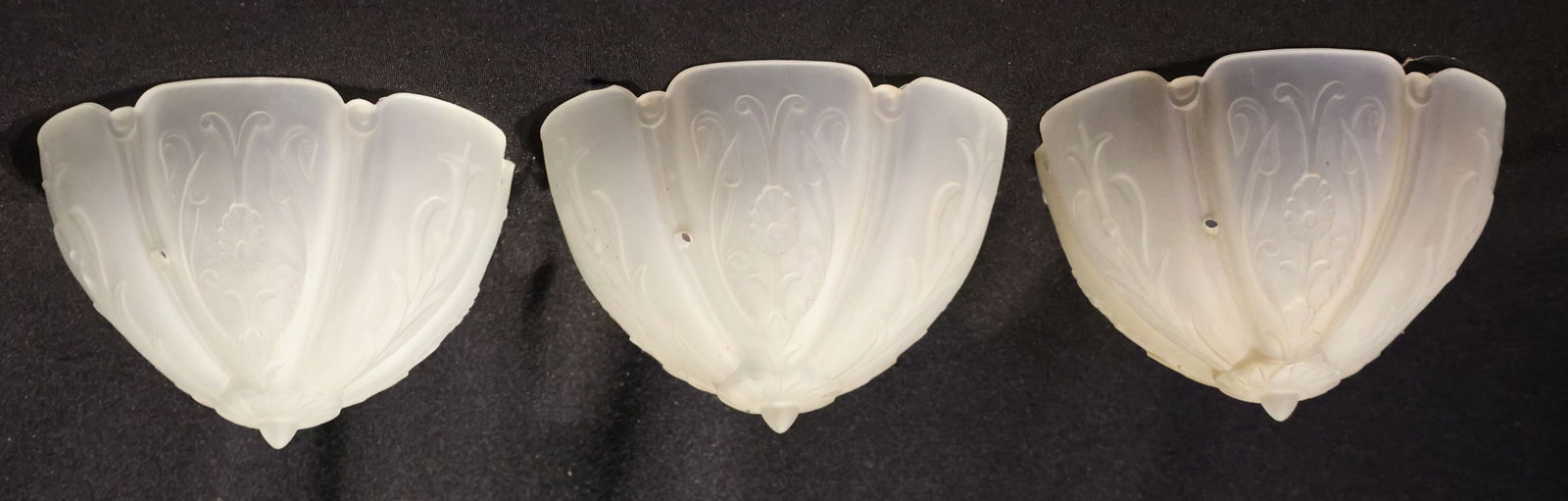 Circa 1920s [3] ART DECO SATIN GLASS FLORAL DOME LAMP SHADES. Very Good Condition, no flaws. (1 of 7)