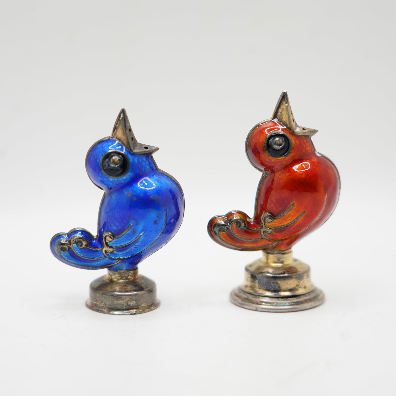 49.7 Grams, Sterling Silver Blue and Red Enamel BIRD Figural Salt and Pepper Shakers (1 of 7)